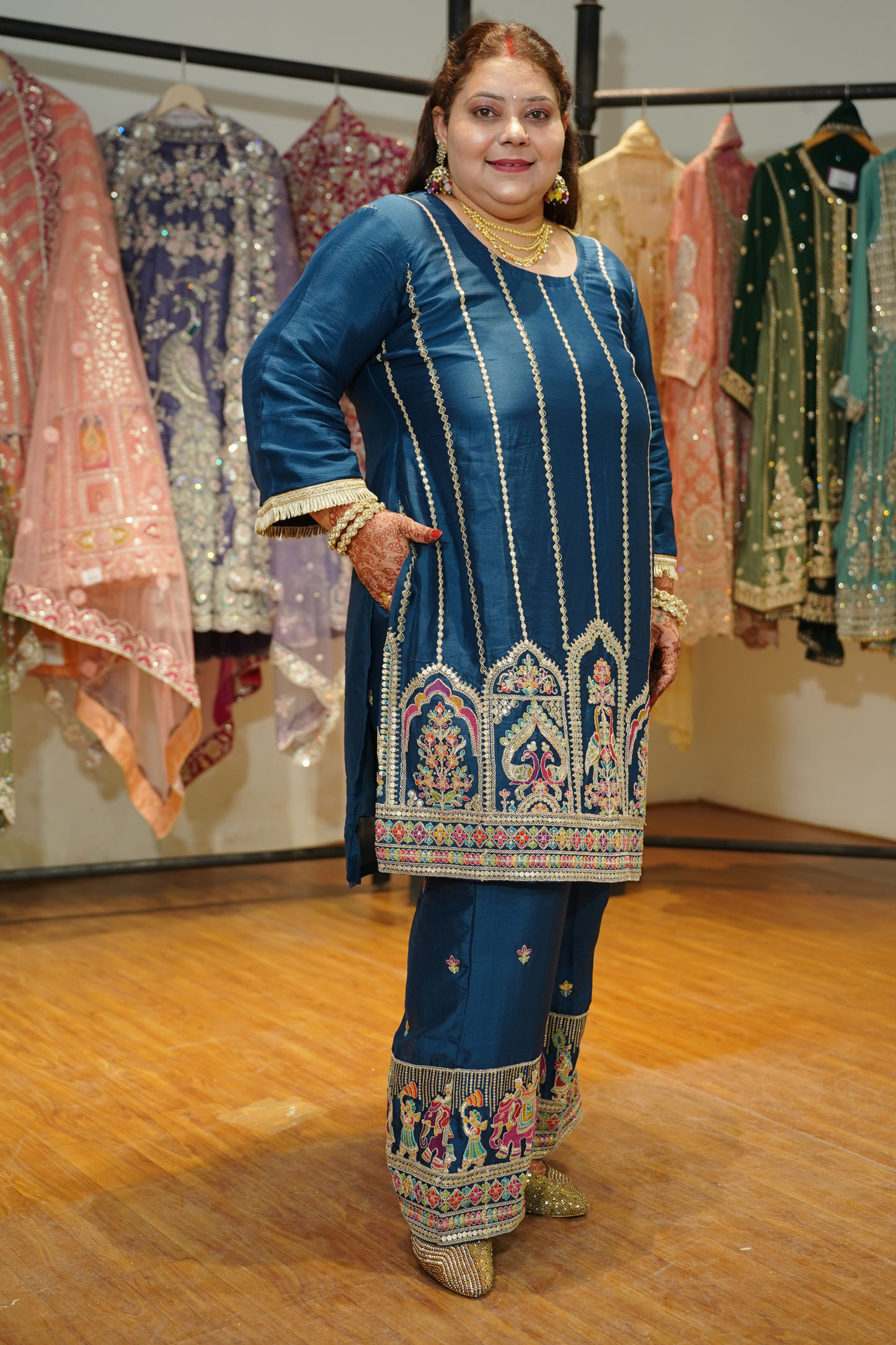 Aariza Blue Zari Embroidered Suit With Flared Pants