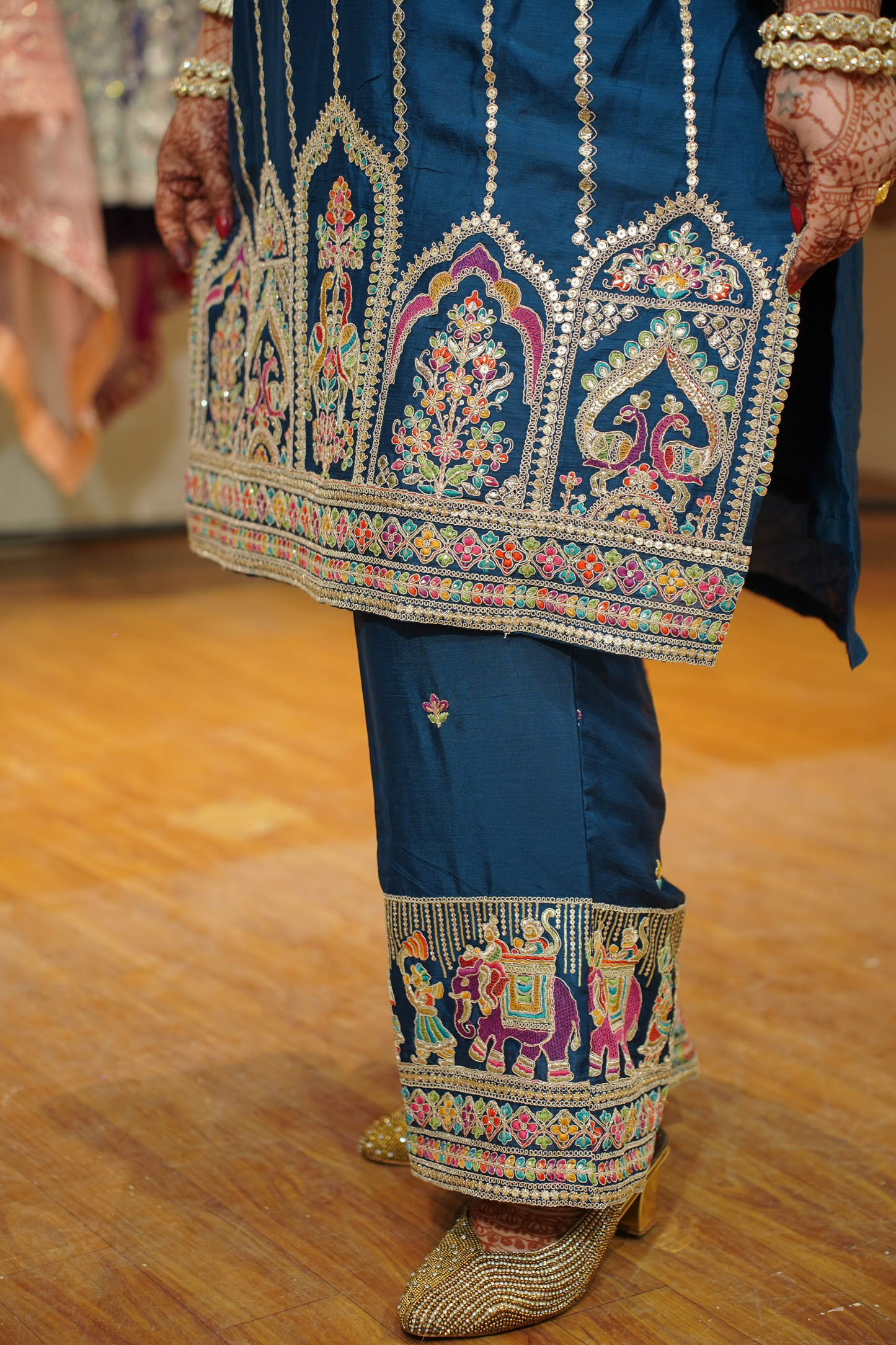 Aariza Blue Zari Embroidered Suit With Flared Pants