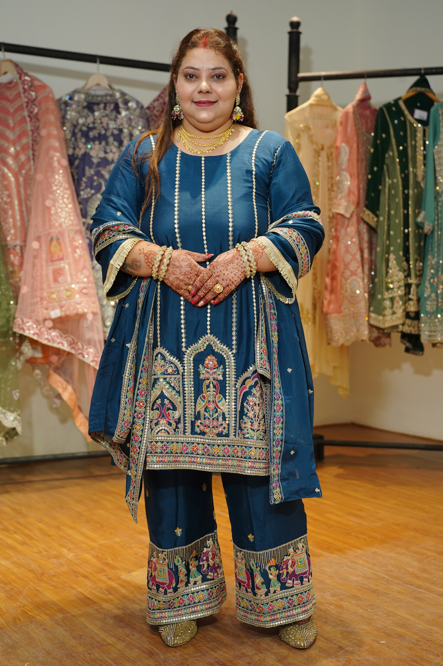 Aariza Blue Zari Embroidered Suit With Flared Pants