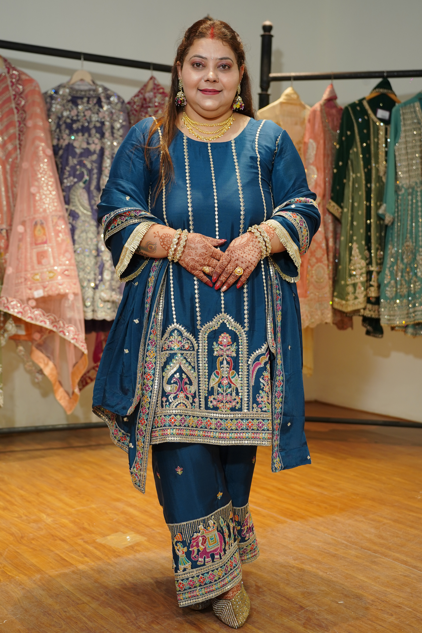Aariza Blue Zari Embroidered Suit With Flared Pants