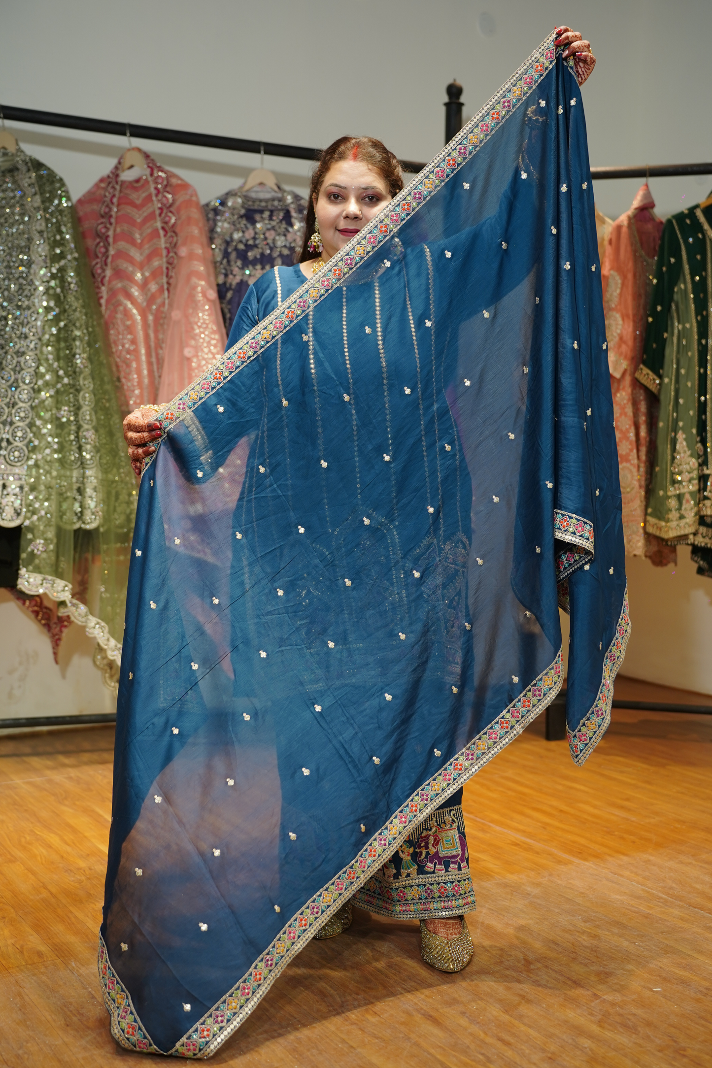 Aariza Blue Zari Embroidered Suit With Flared Pants