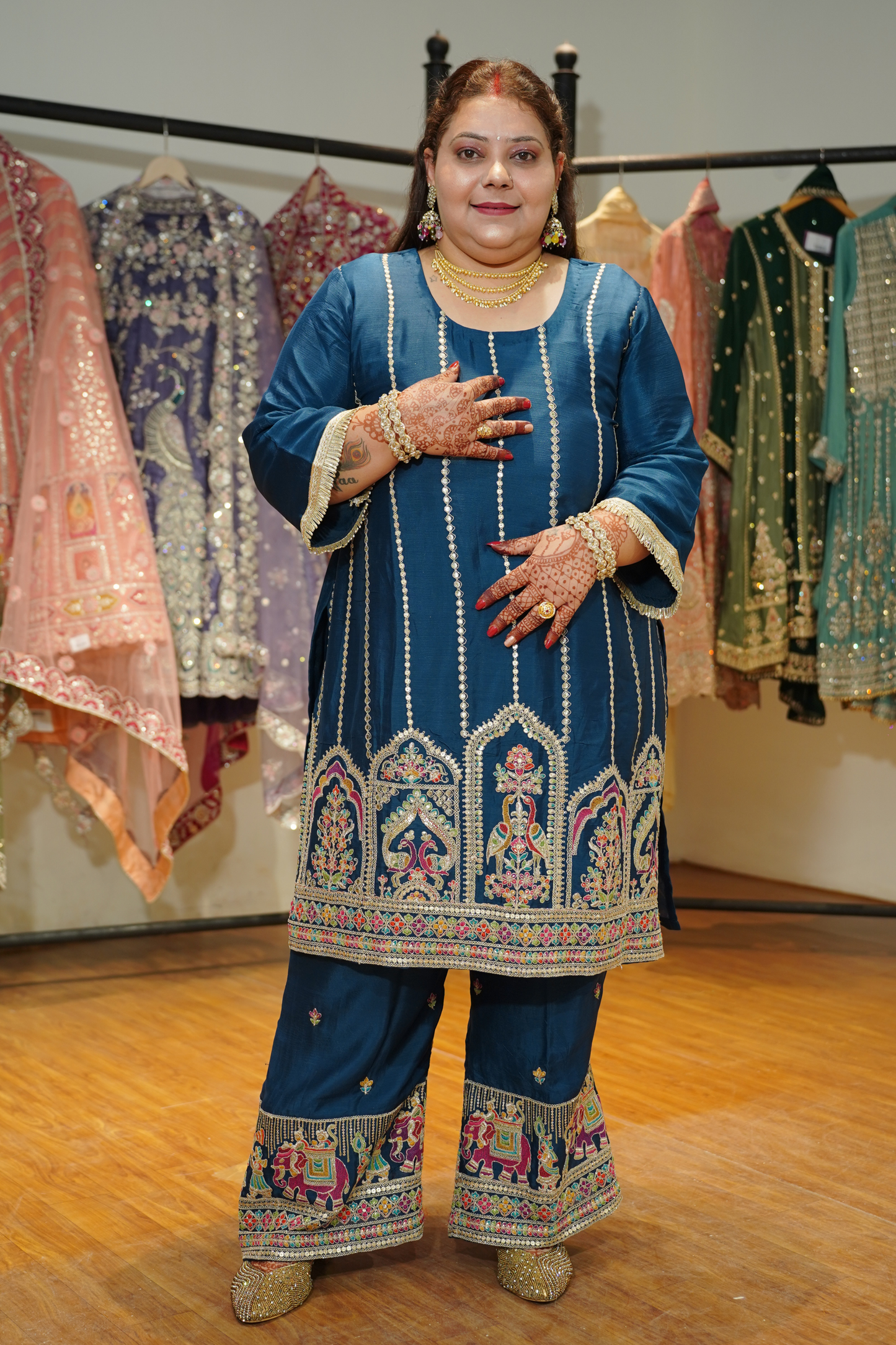 Aariza Blue Zari Embroidered Suit With Flared Pants