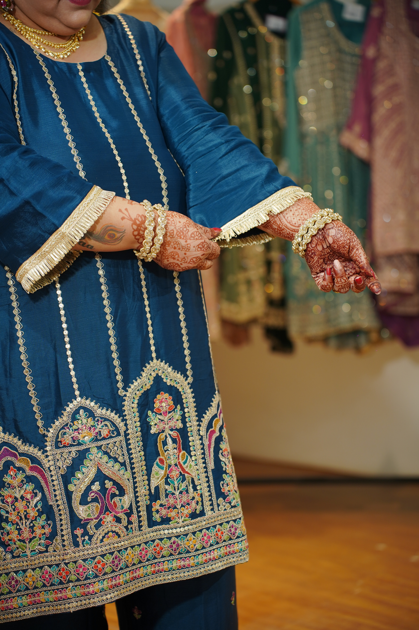 Aariza Blue Zari Embroidered Suit With Flared Pants