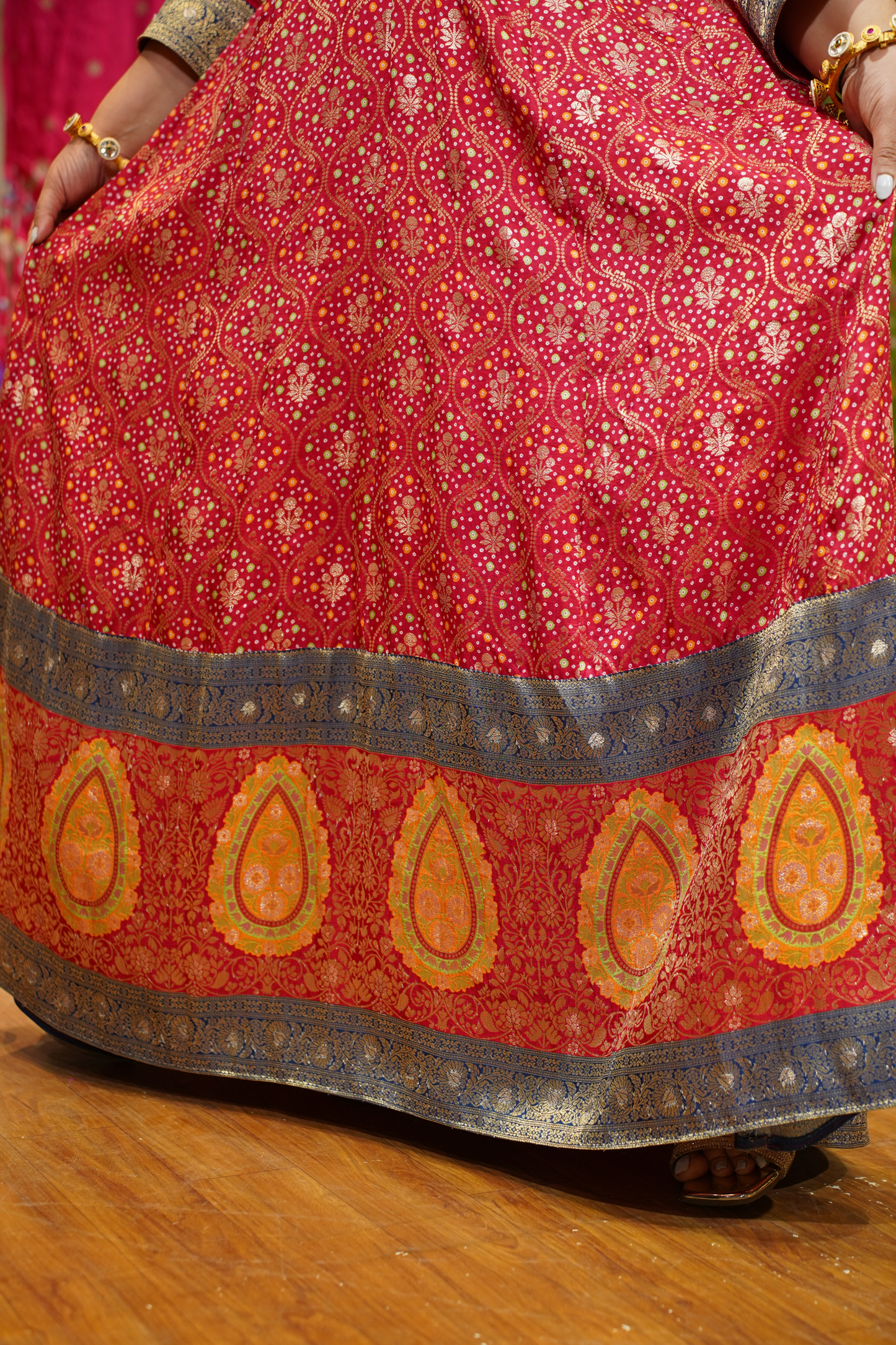 Aarohi Red Silk Dress with Jacquard Weave