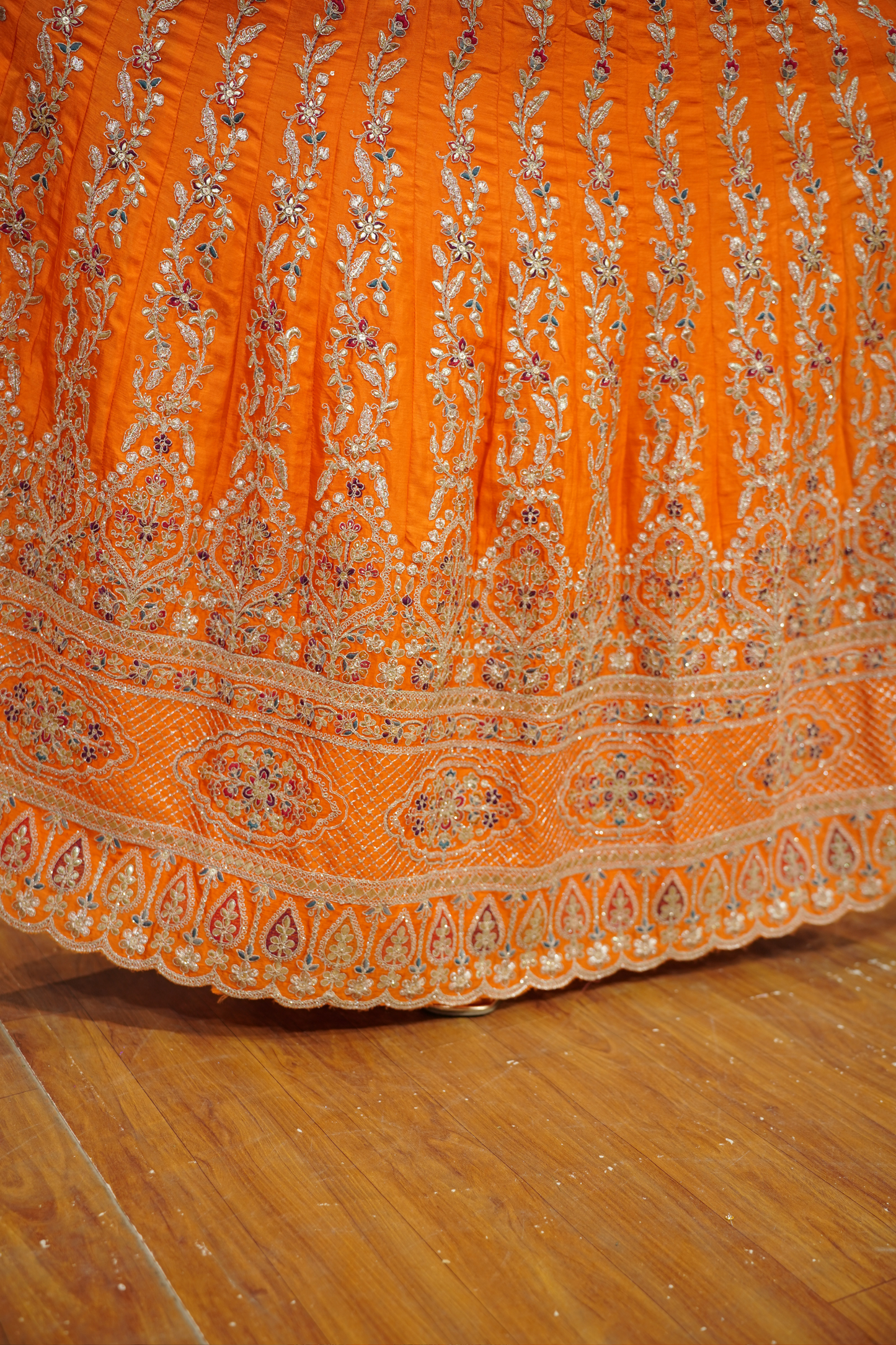 Aarunya Tangerine Embroidered Dress With Dupatta