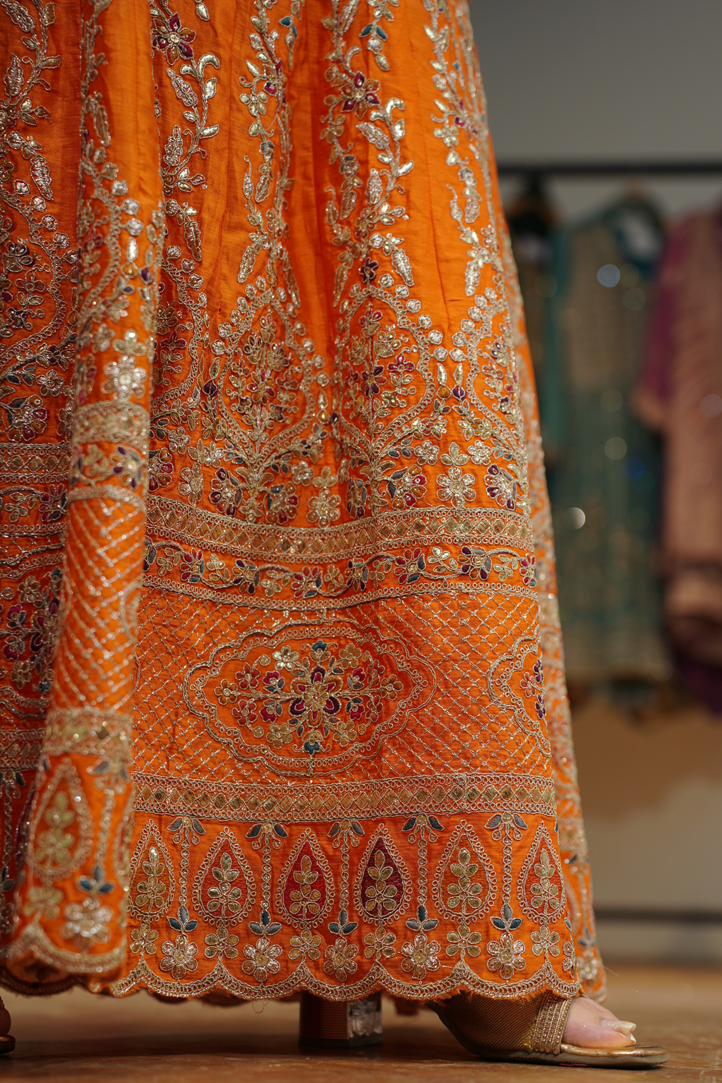 Aarunya Tangerine Embroidered Dress With Dupatta