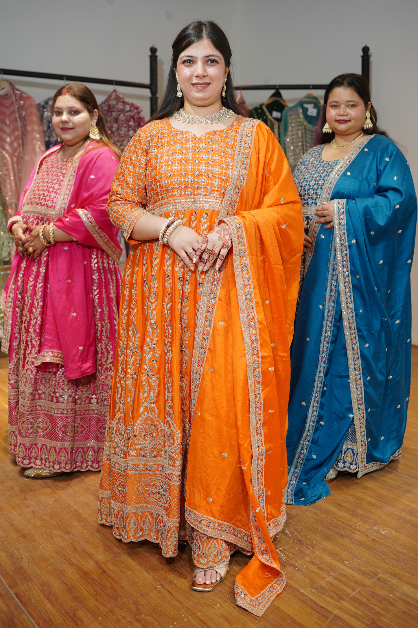 Aarunya Tangerine Embroidered Dress With Dupatta