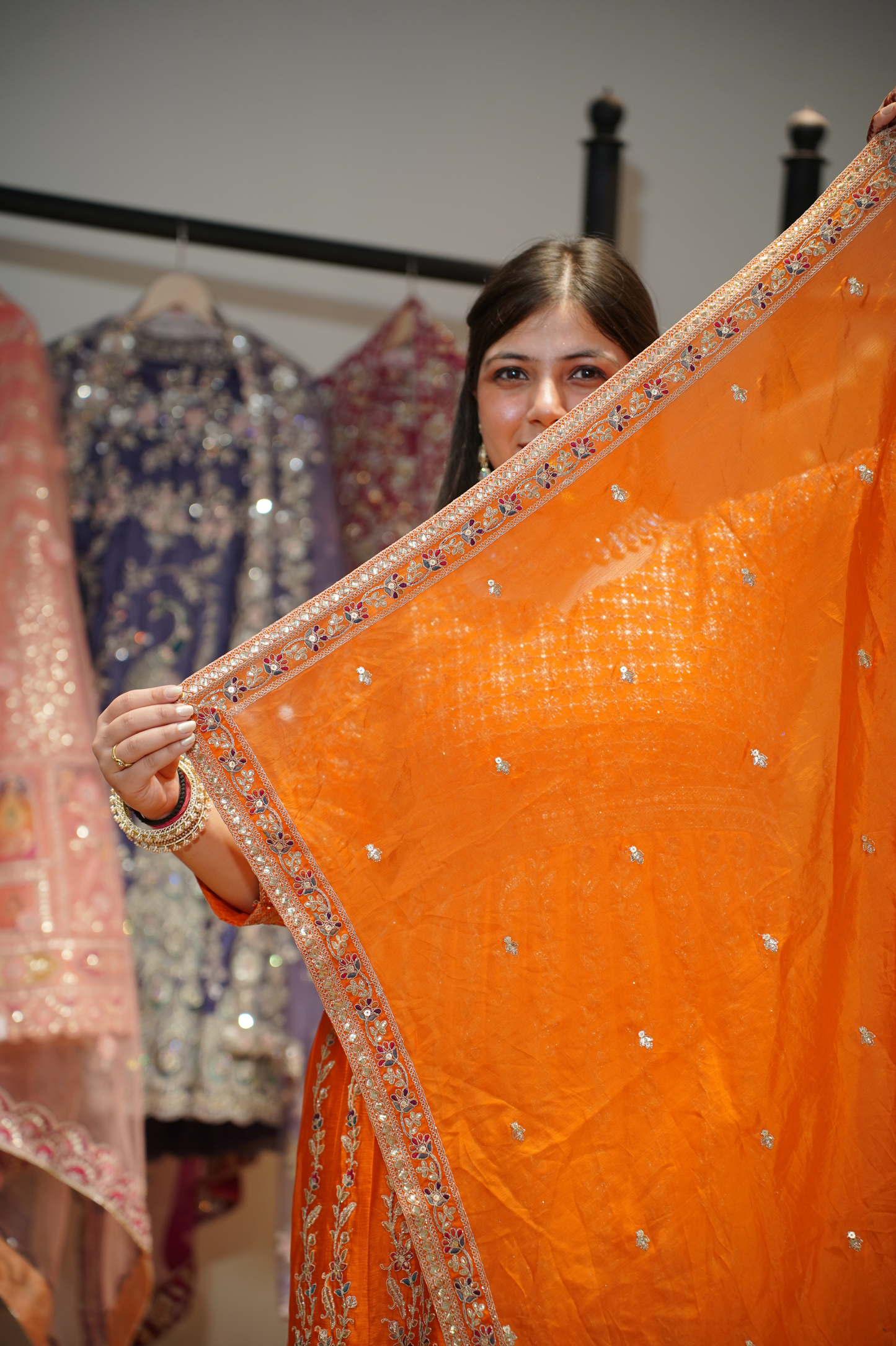 Aarunya Tangerine Embroidered Dress With Dupatta