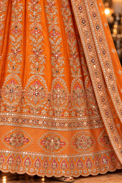 Aarunya Tangerine Embroidered Dress With Dupatta