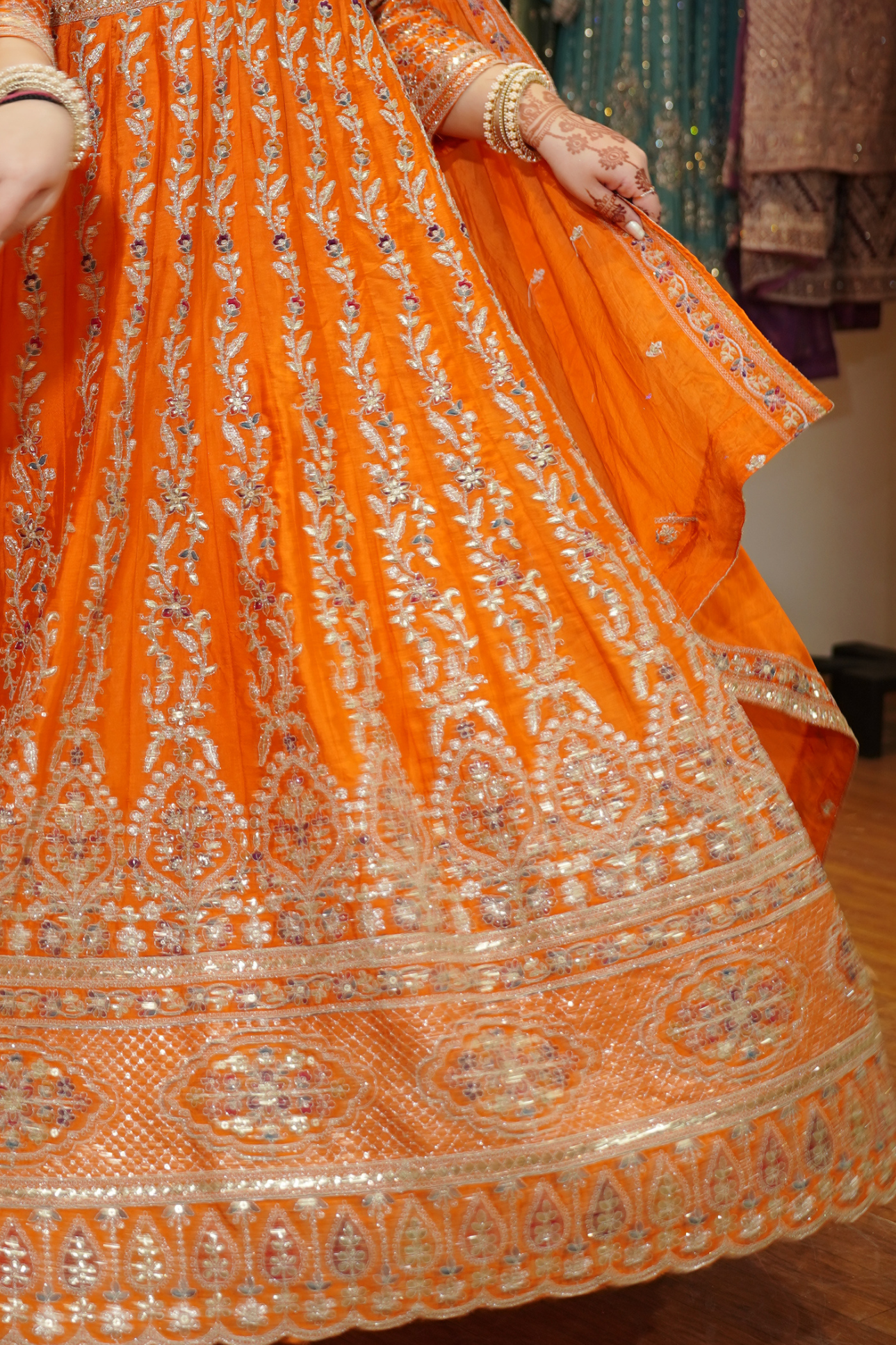 Aarunya Tangerine Embroidered Dress With Dupatta