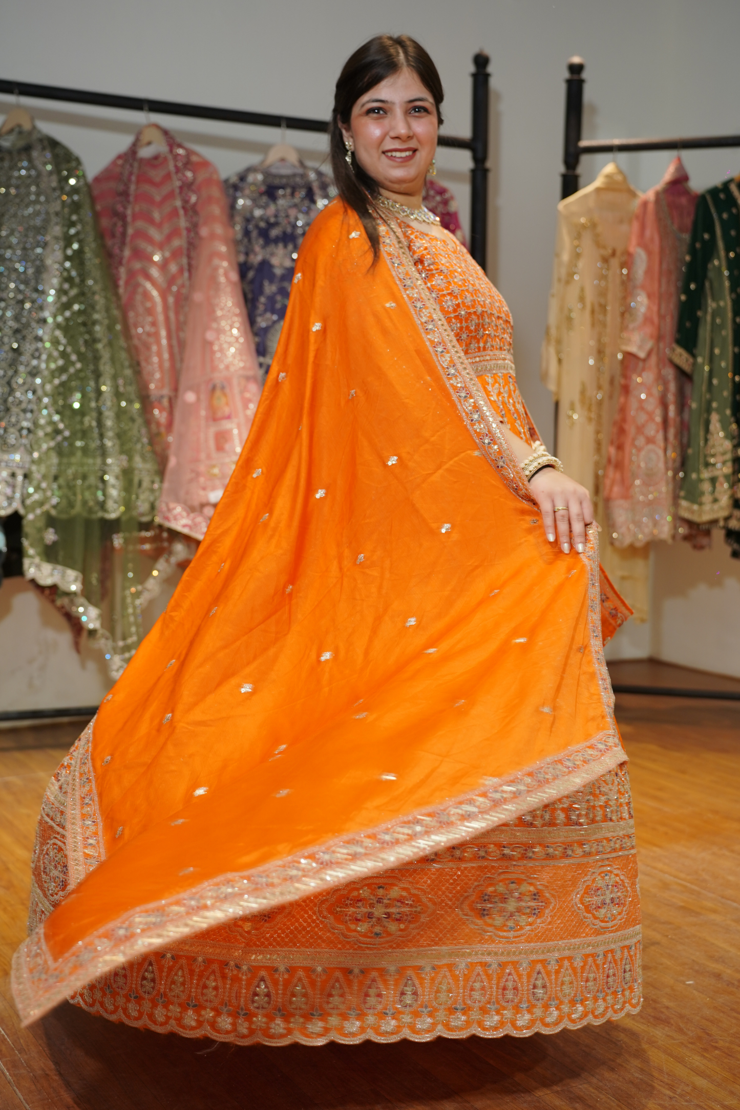 Aarunya Tangerine Embroidered Dress With Dupatta