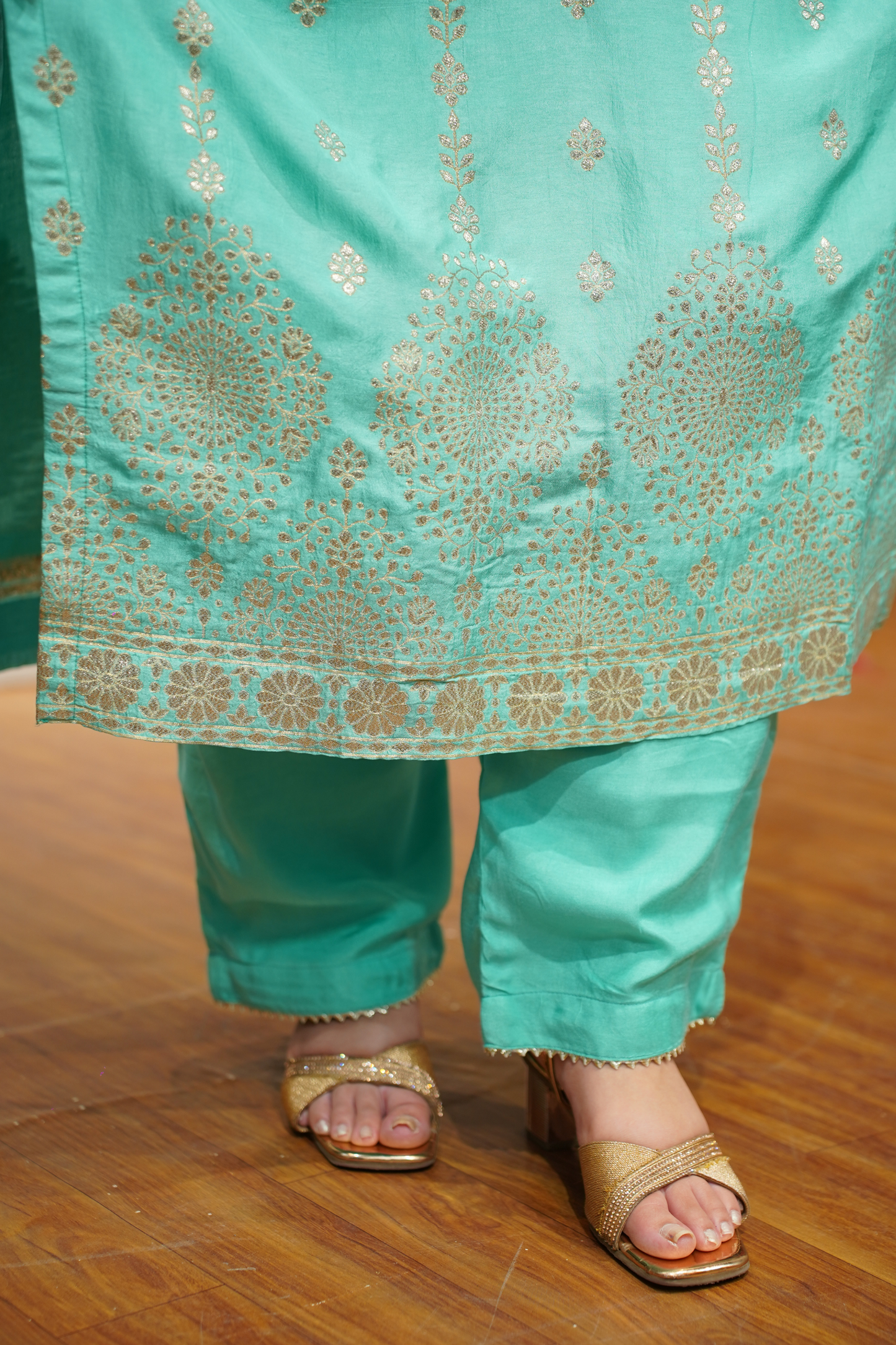 Anaaya Aqua Jacquard Silk Suit