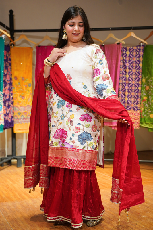Ananya Red Sharara Suit with Floral Motifs