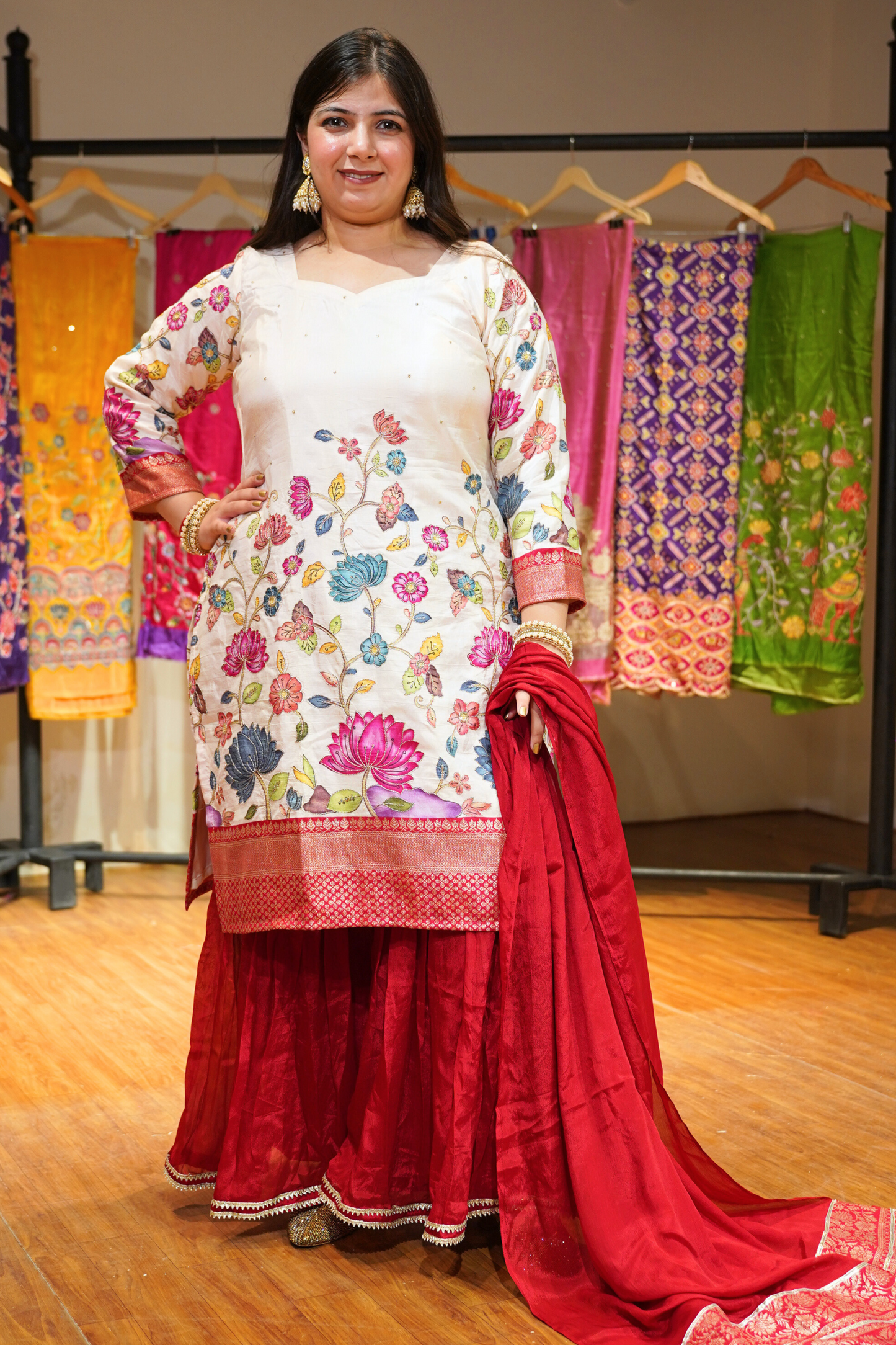 Ananya Red Sharara Suit with Floral Motifs