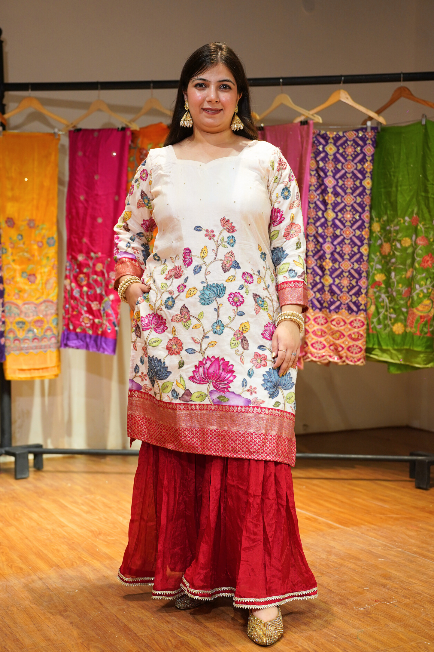 Ananya Red Sharara Suit with Floral Motifs