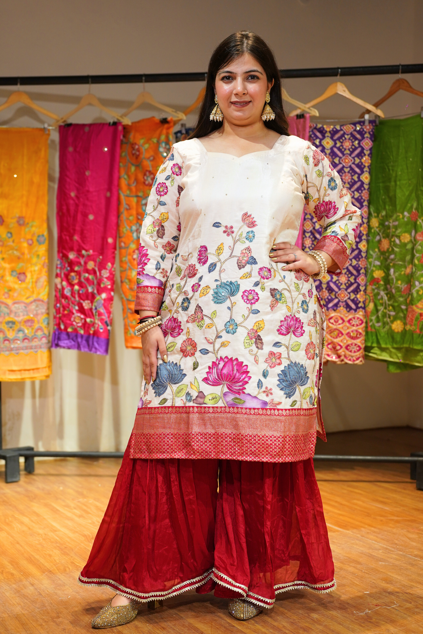 Ananya Red Sharara Suit with Floral Motifs