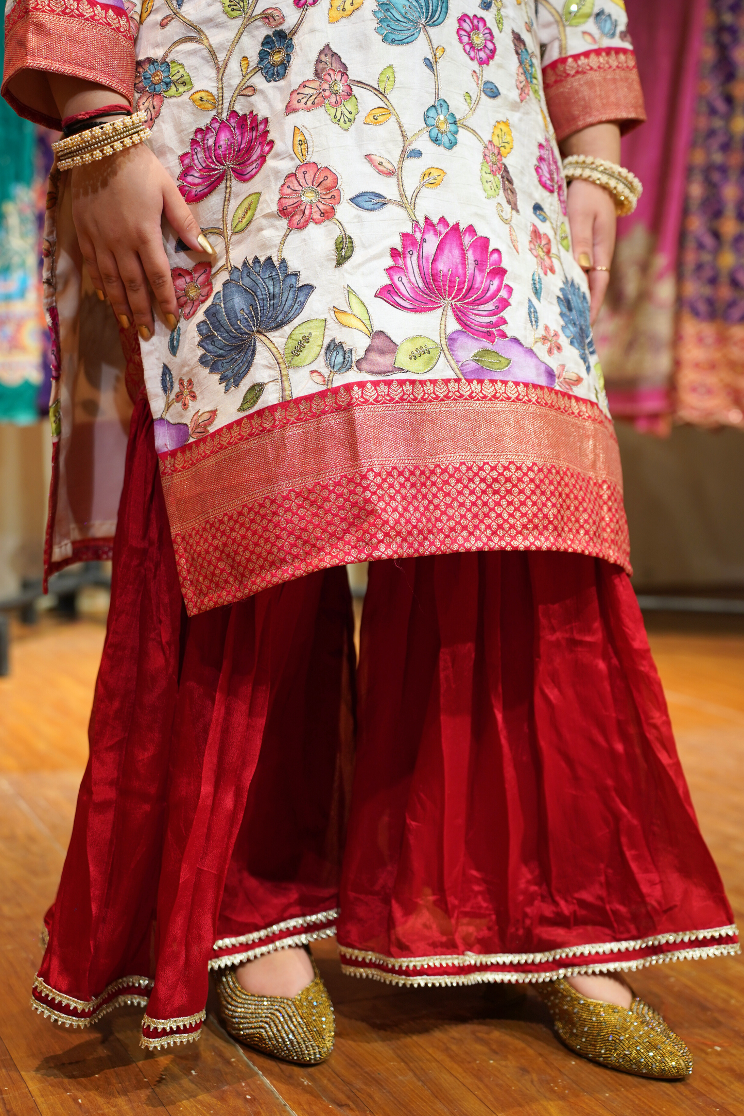 Ananya Red Sharara Suit with Floral Motifs