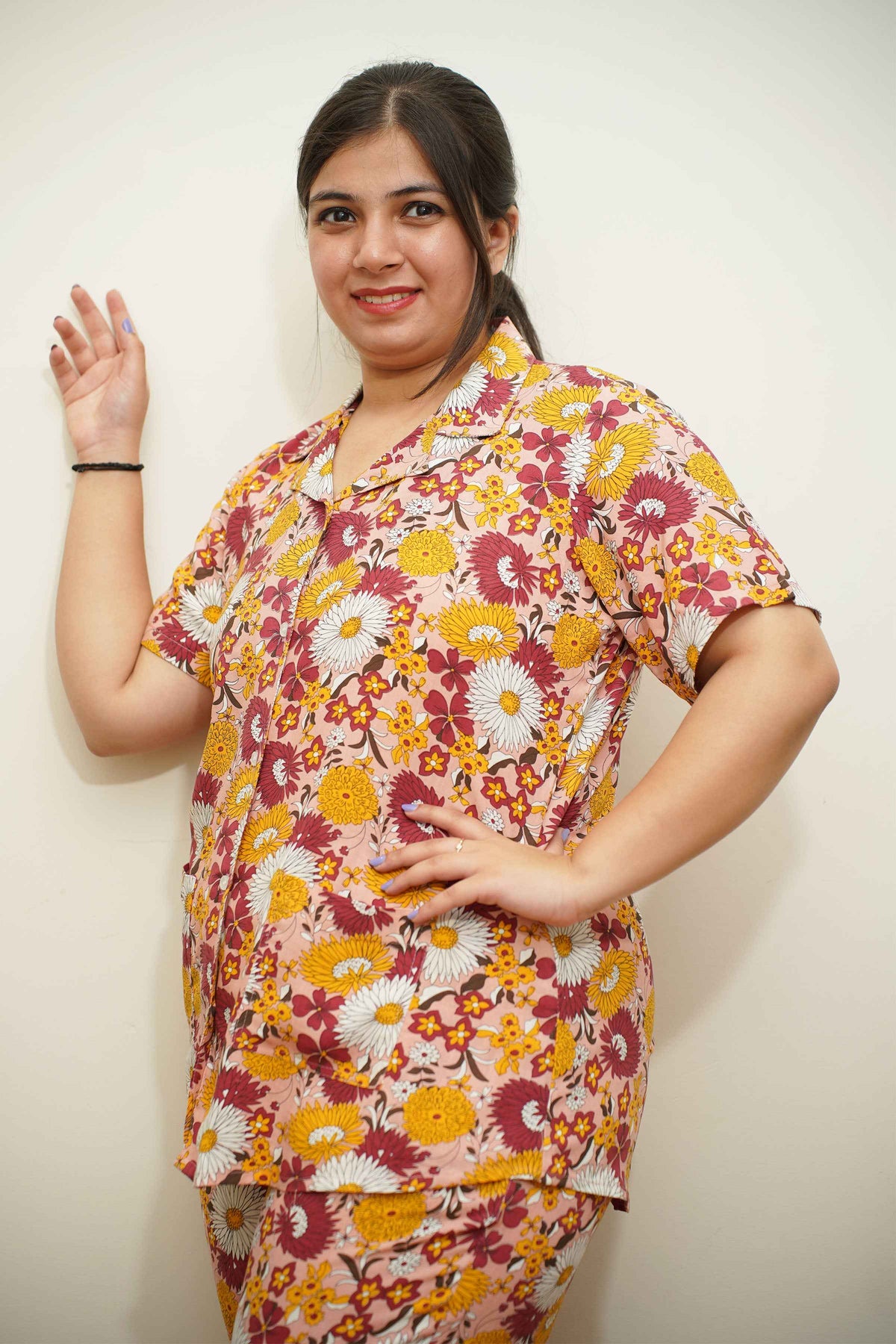 Autumn Blossom Rayon Night Suit