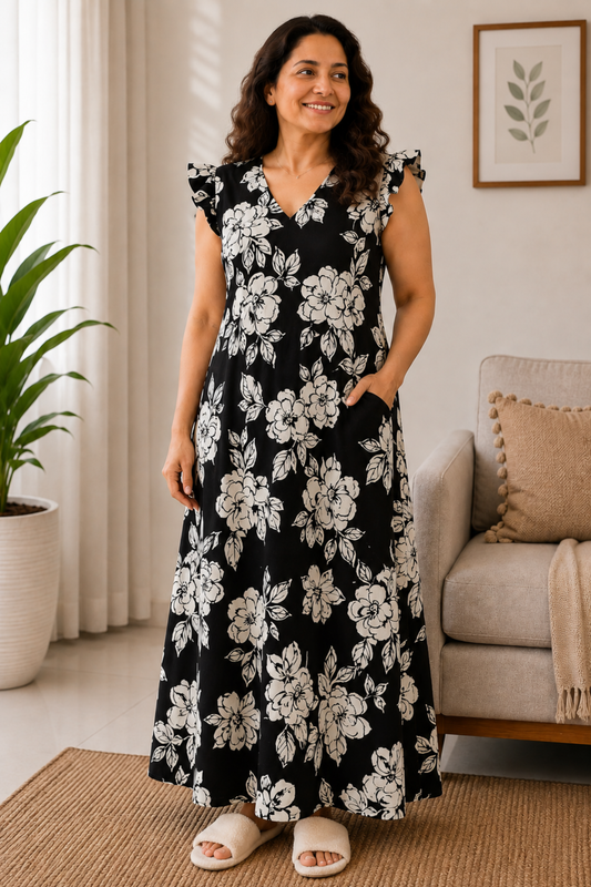 Moonlit Floral Rayon Night Gown