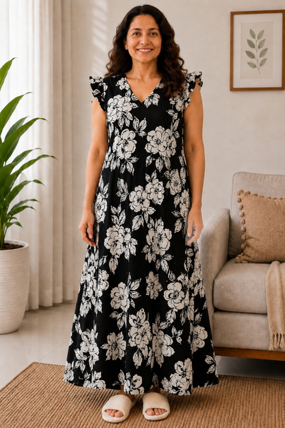 Moonlit Floral Rayon Night Gown