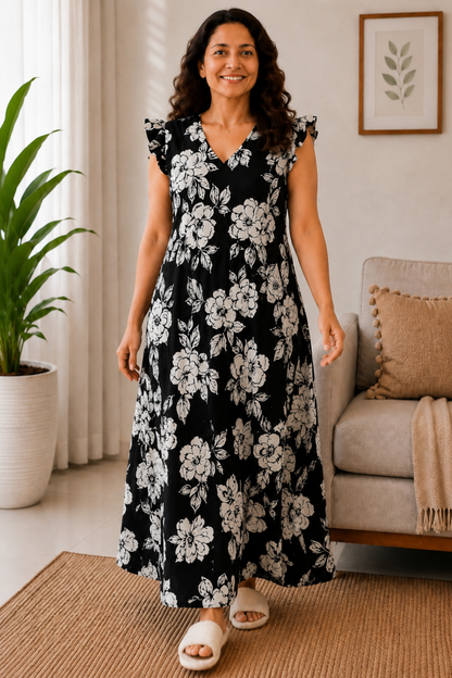 Moonlit Floral Rayon Night Gown