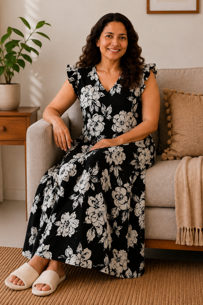 Moonlit Floral Rayon Night Gown
