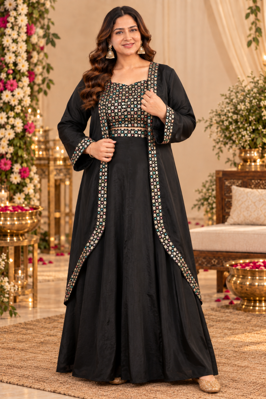 Raabta Black Shrug Dress with Zari Embroidery