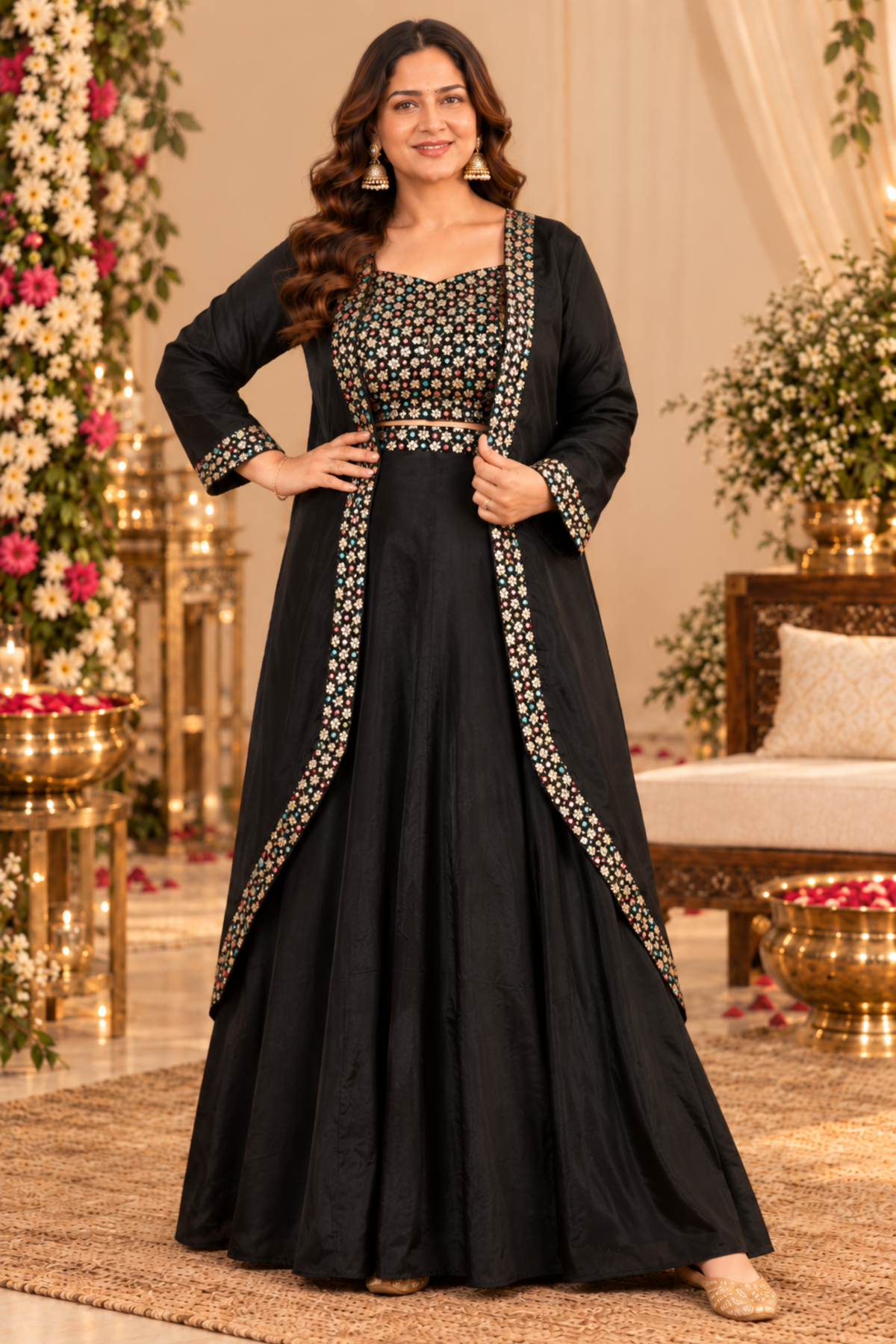 Raabta Black Shrug Dress with Zari Embroidery