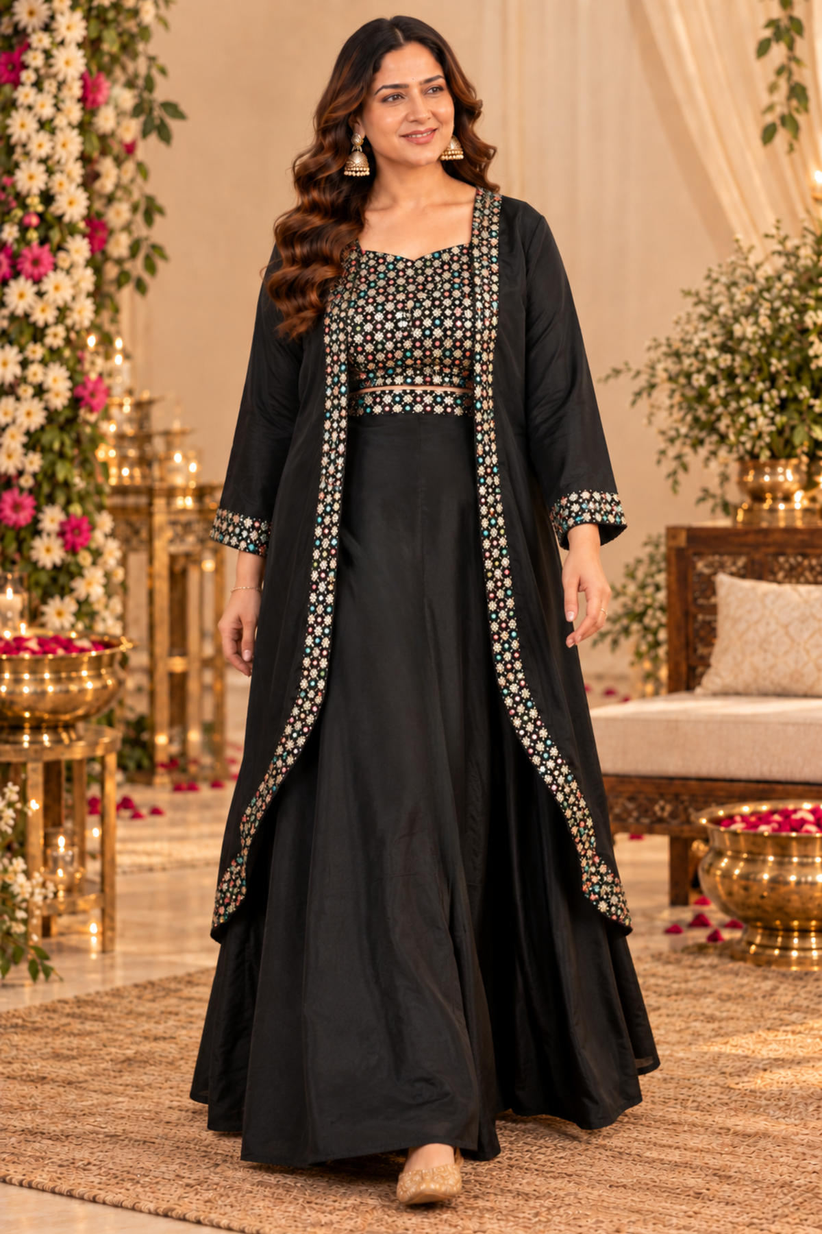 Raabta Black Shrug Dress with Zari Embroidery