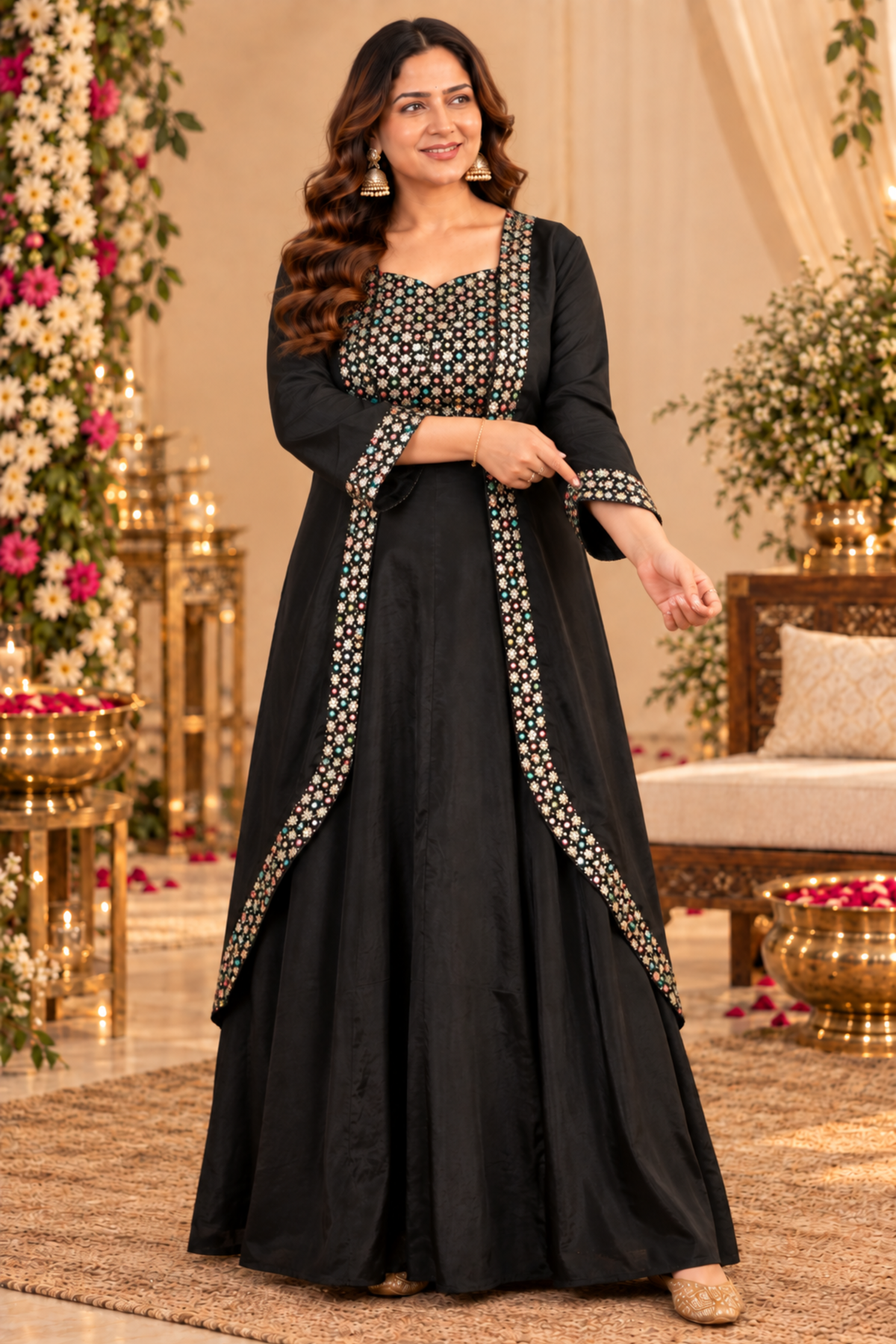 Raabta Black Shrug Dress with Zari Embroidery