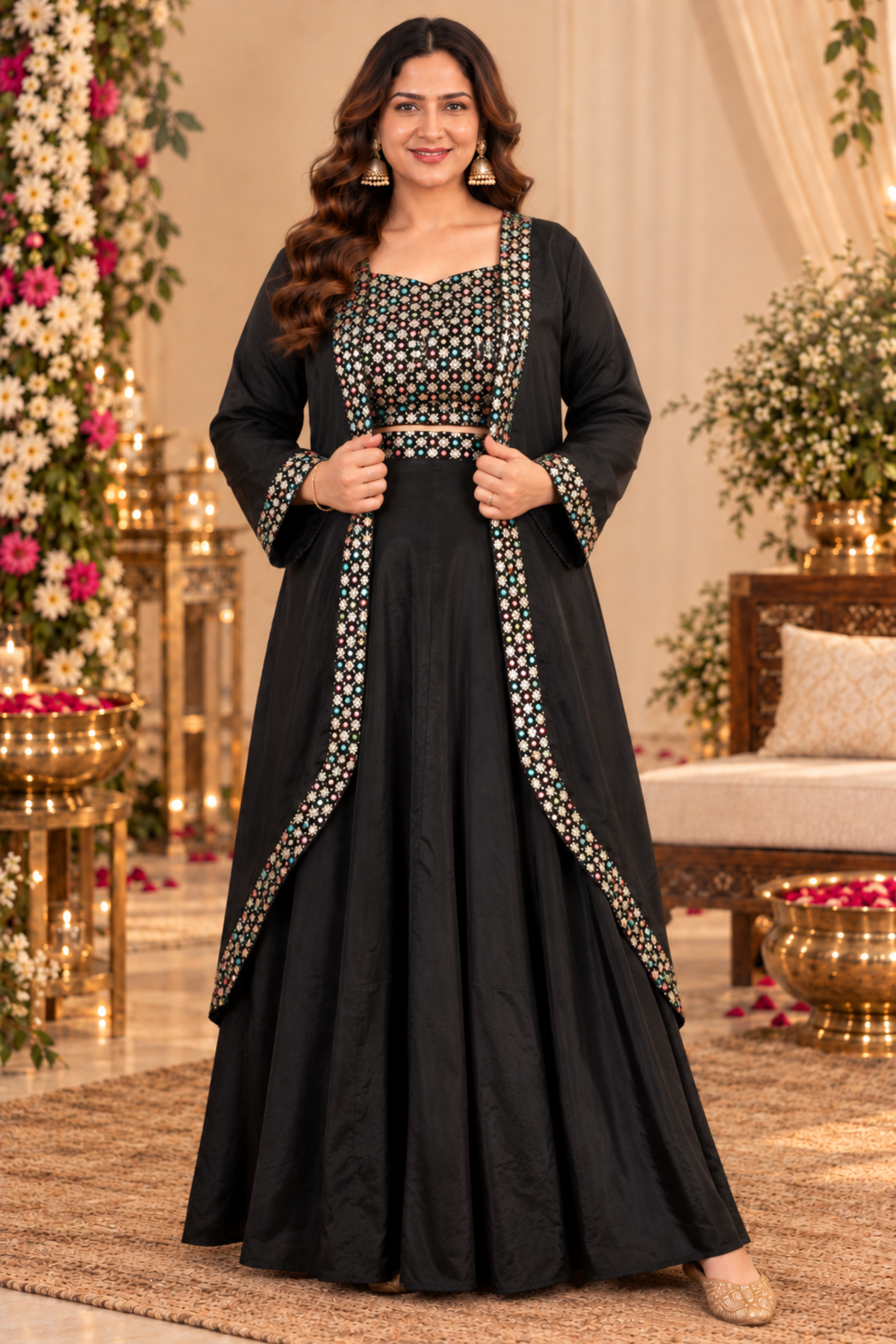 Raabta Black Shrug Dress with Zari Embroidery