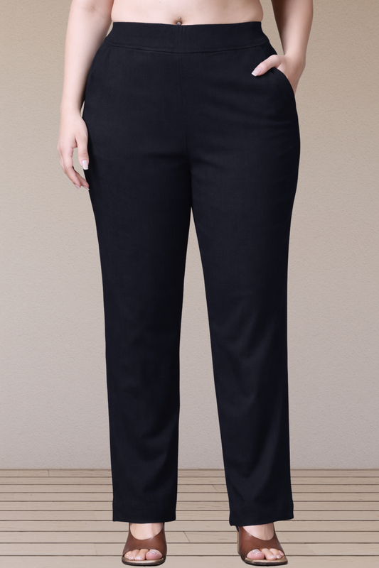 Black Lycra Slub Pants