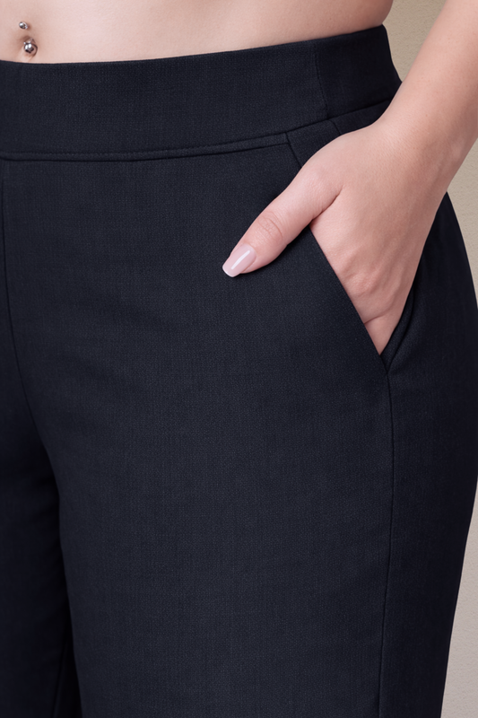 Black Lycra Slub Pants