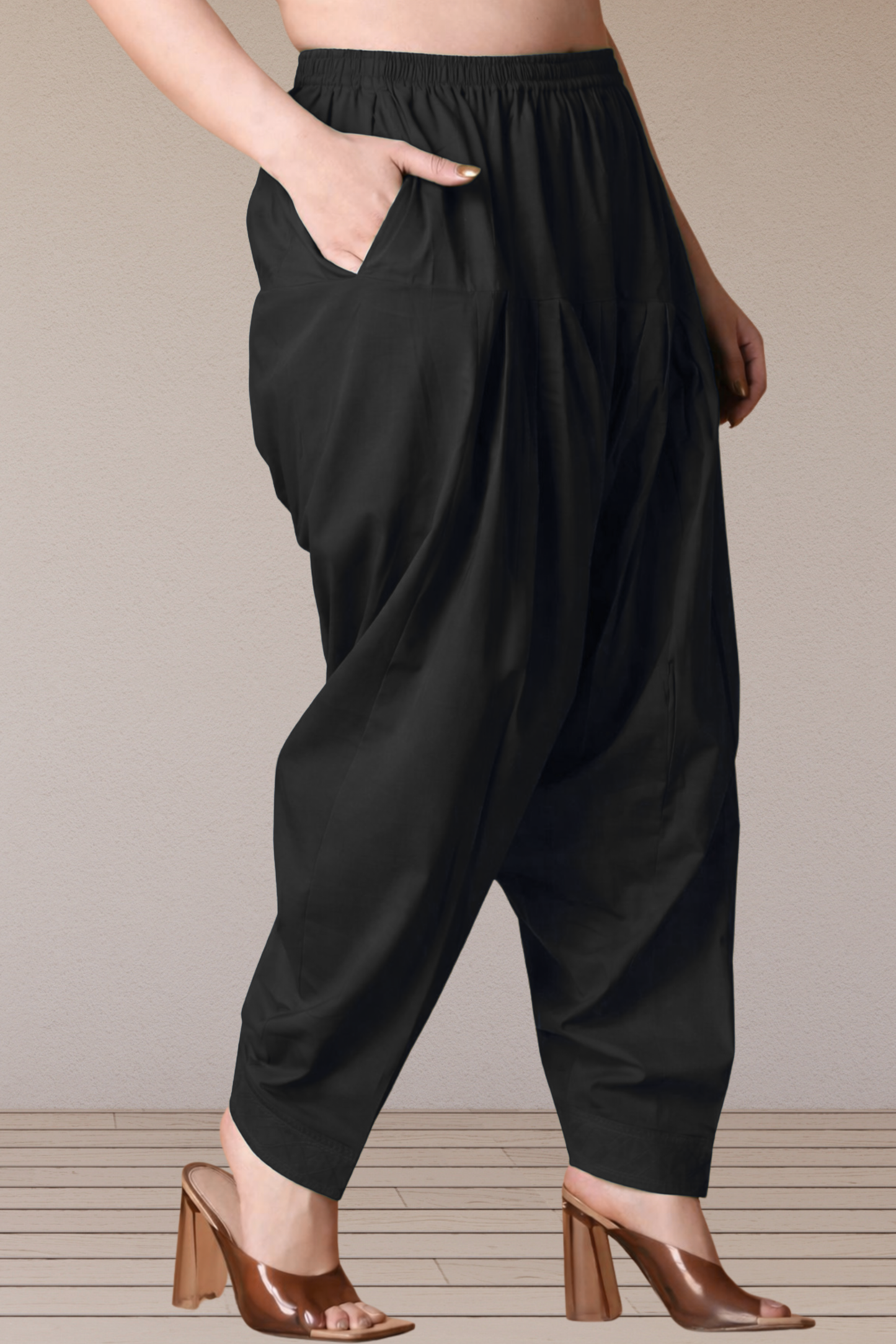 Black Pleated Cotton Salwar