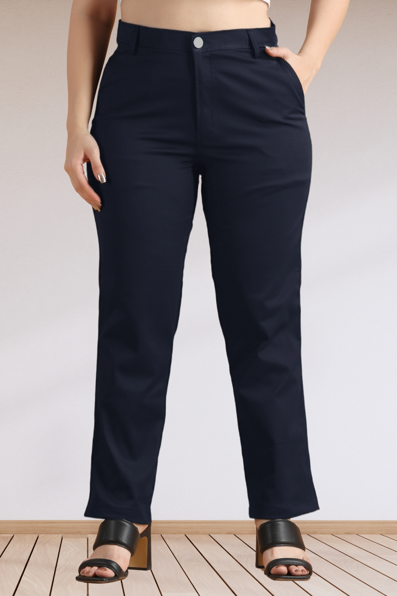 Navy Blue Stretch Formal Trousers
