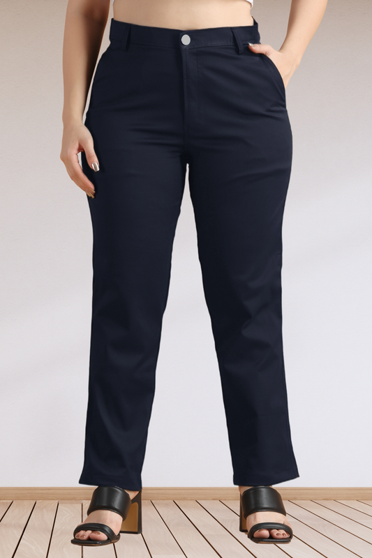 Navy Blue Stretch Formal Trousers