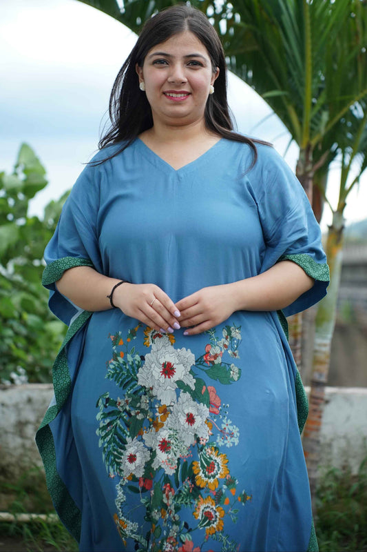 Breezy Blue Floral Rayon Kaftan