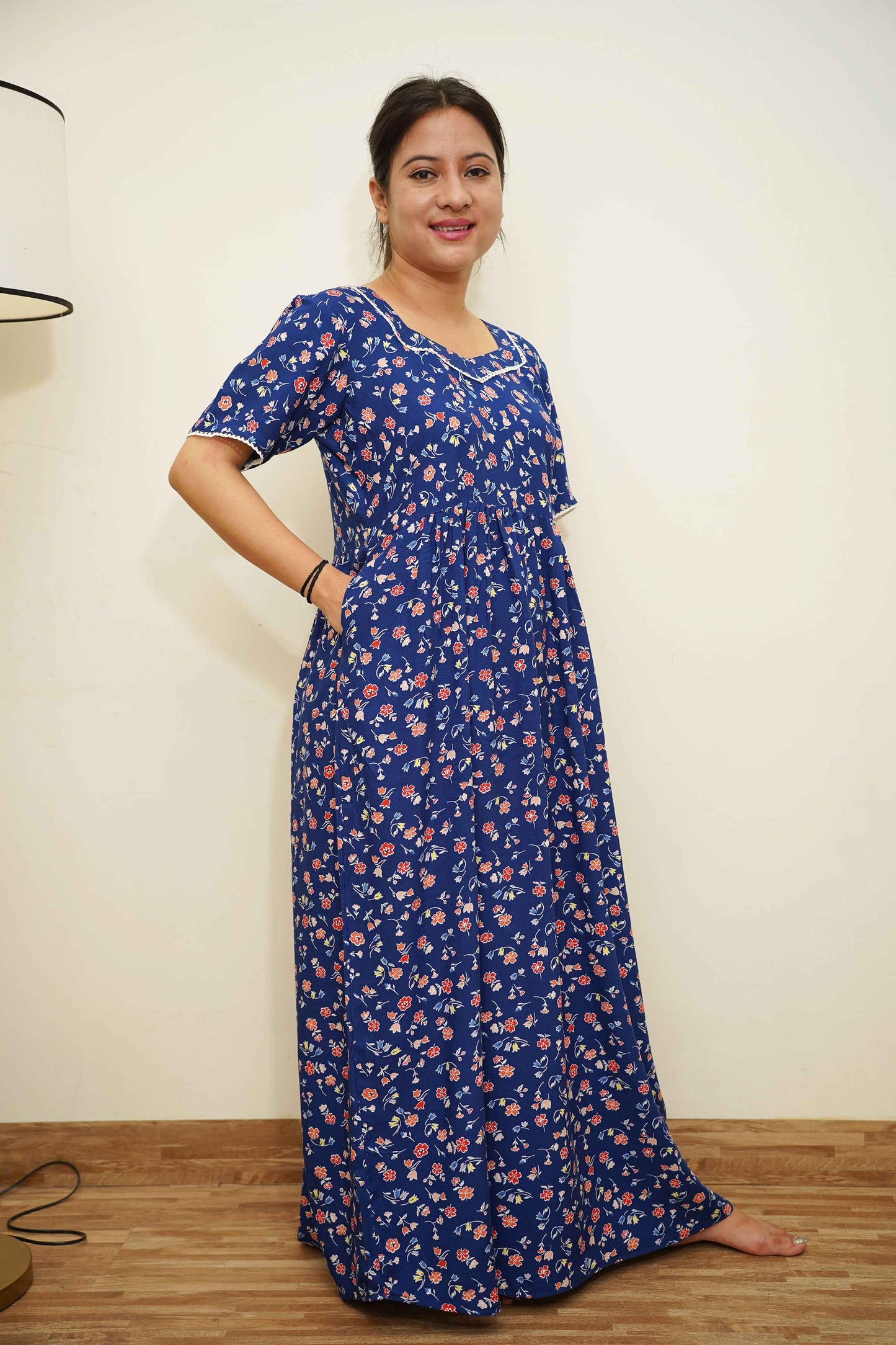 Blue Floral Rayon Night Gown