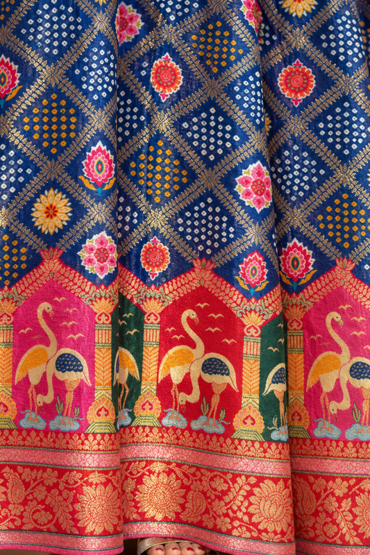 Meghna Blue Silk Dress with Jacquard Weave