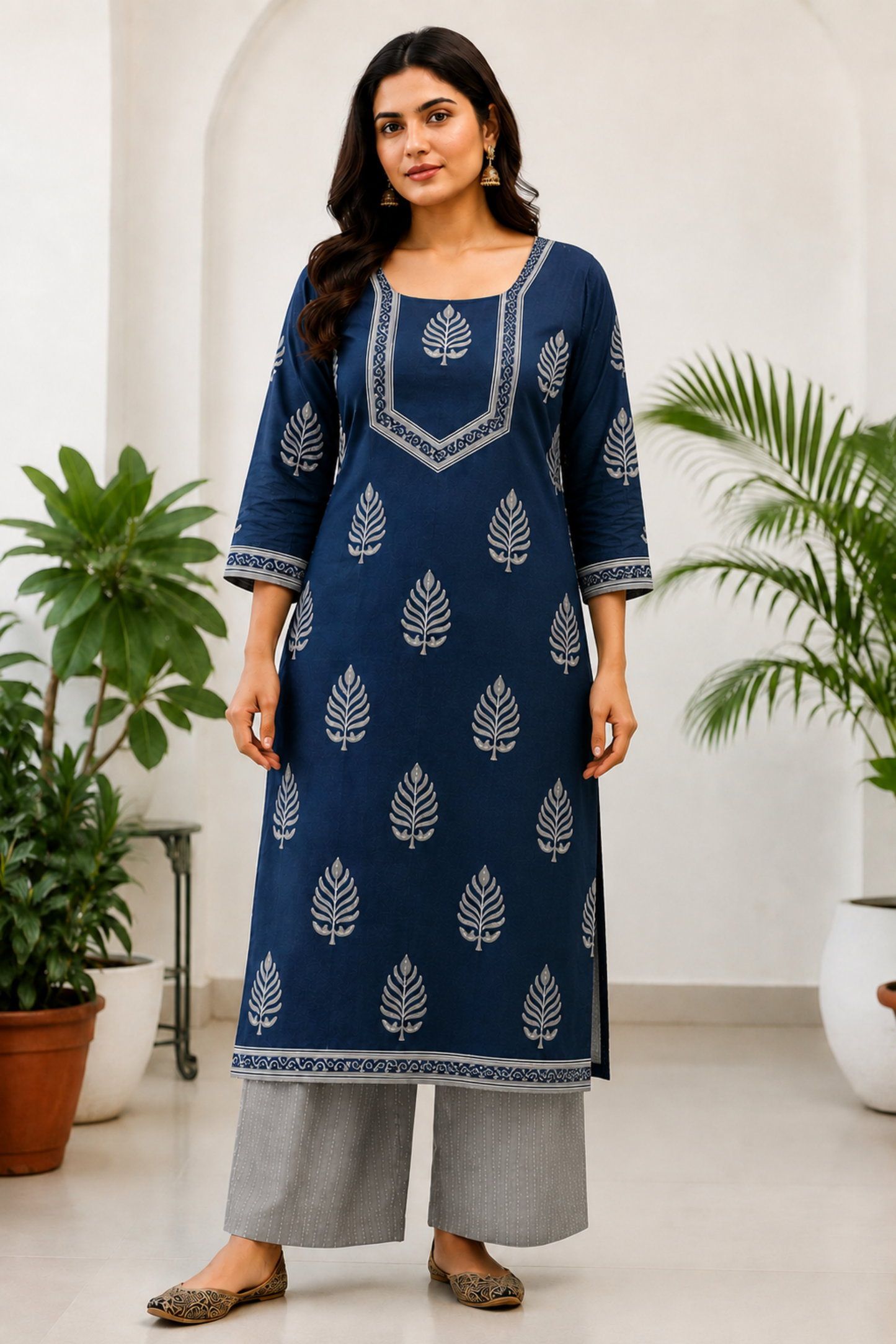 Indigo Sliver Cotton Printed Suit
