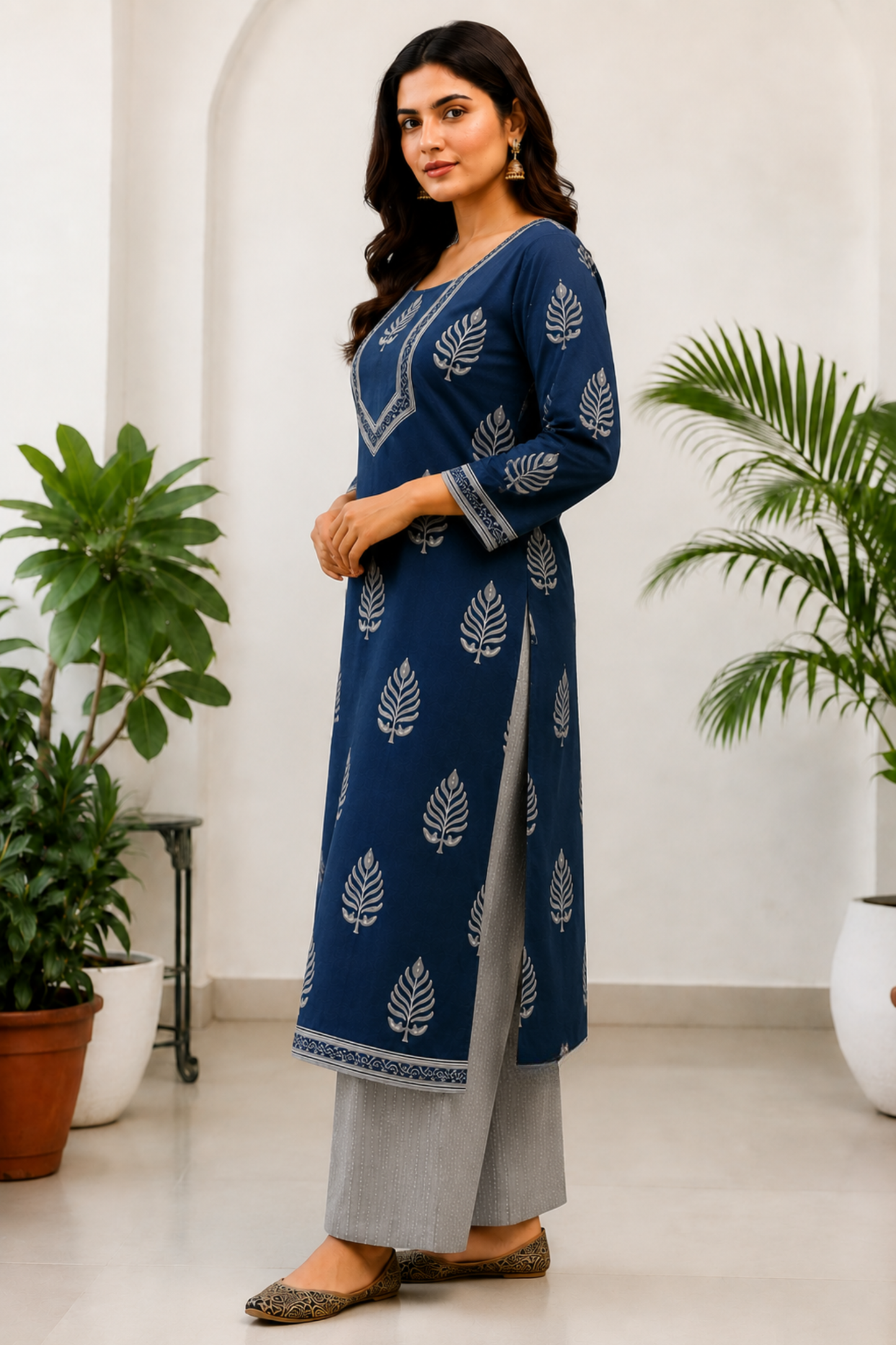 Indigo Sliver Cotton Printed Suit