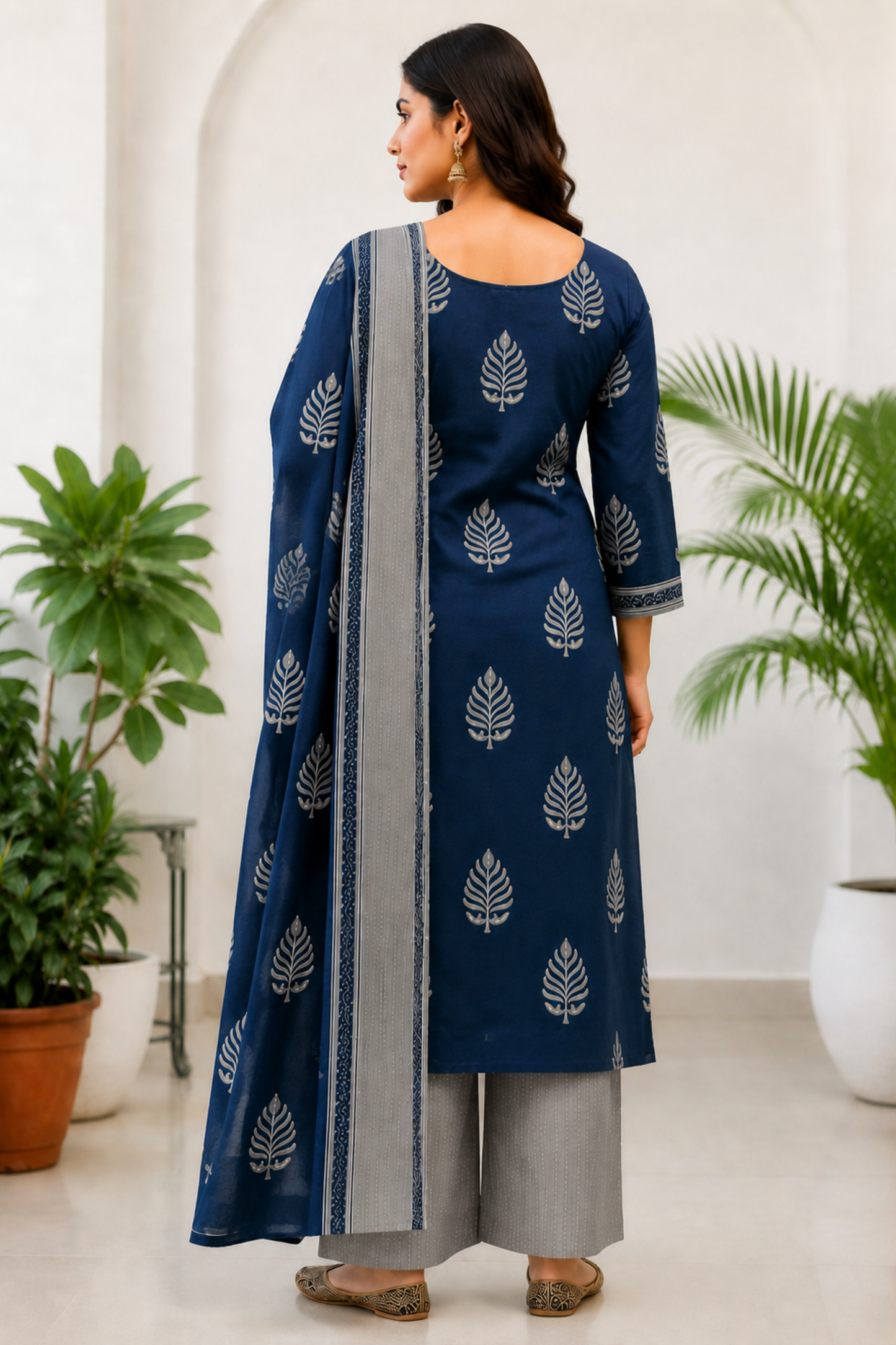 Indigo Sliver Cotton Printed Suit