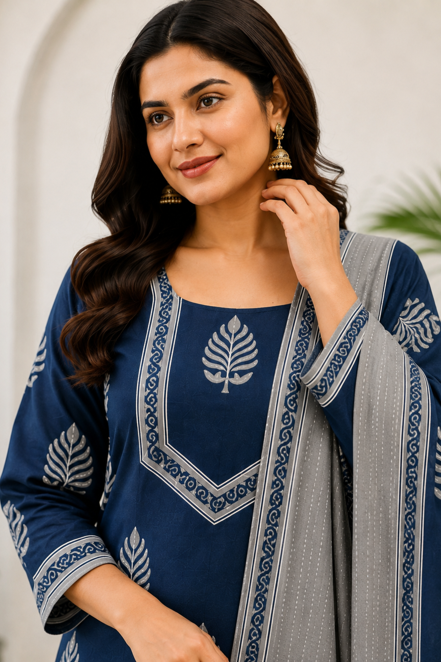 Indigo Sliver Cotton Printed Suit