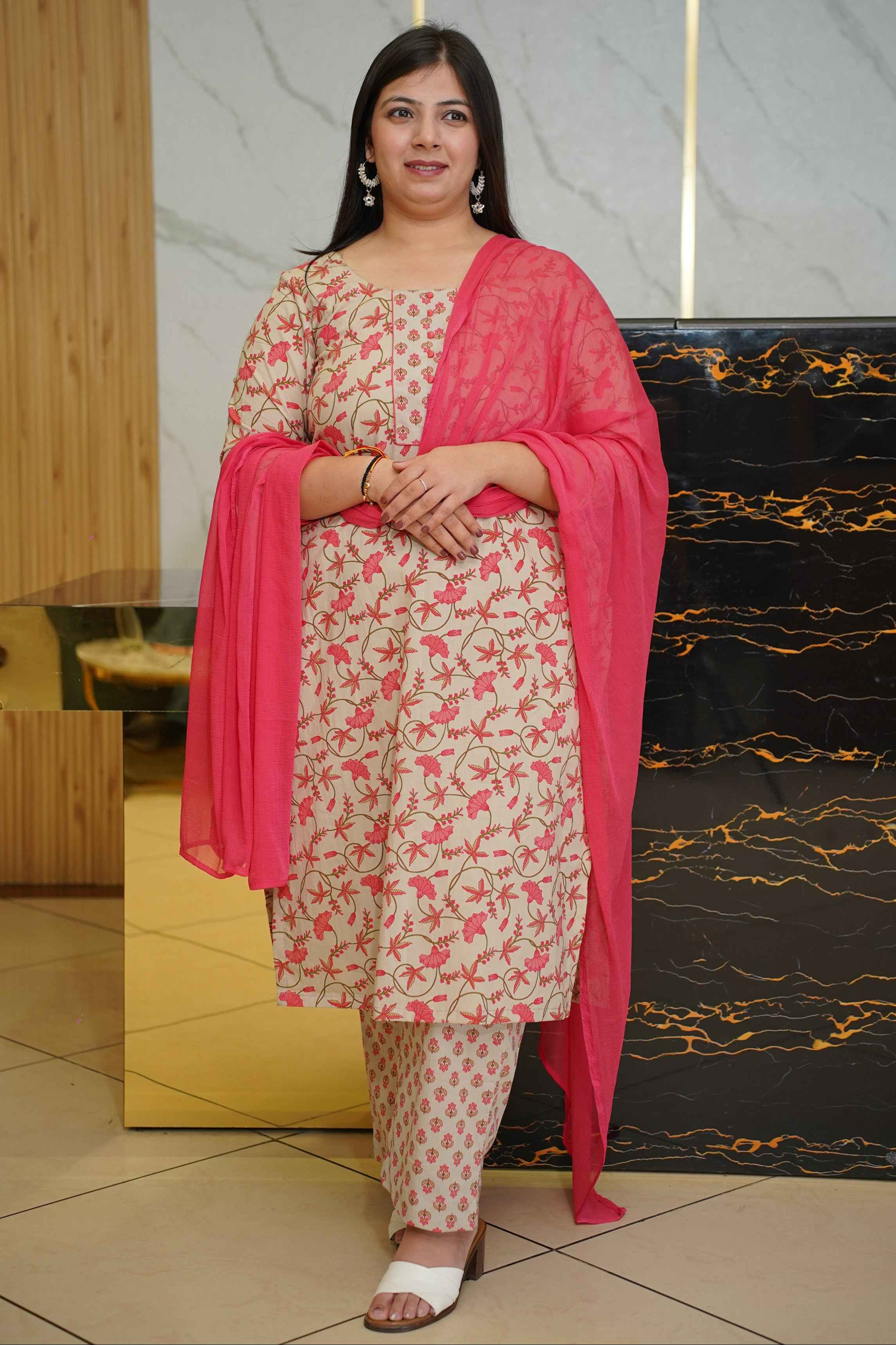 Women Cotton Checked Kurta Set