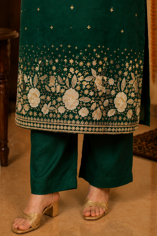 Green Panna Embroidered Fancy Suit
