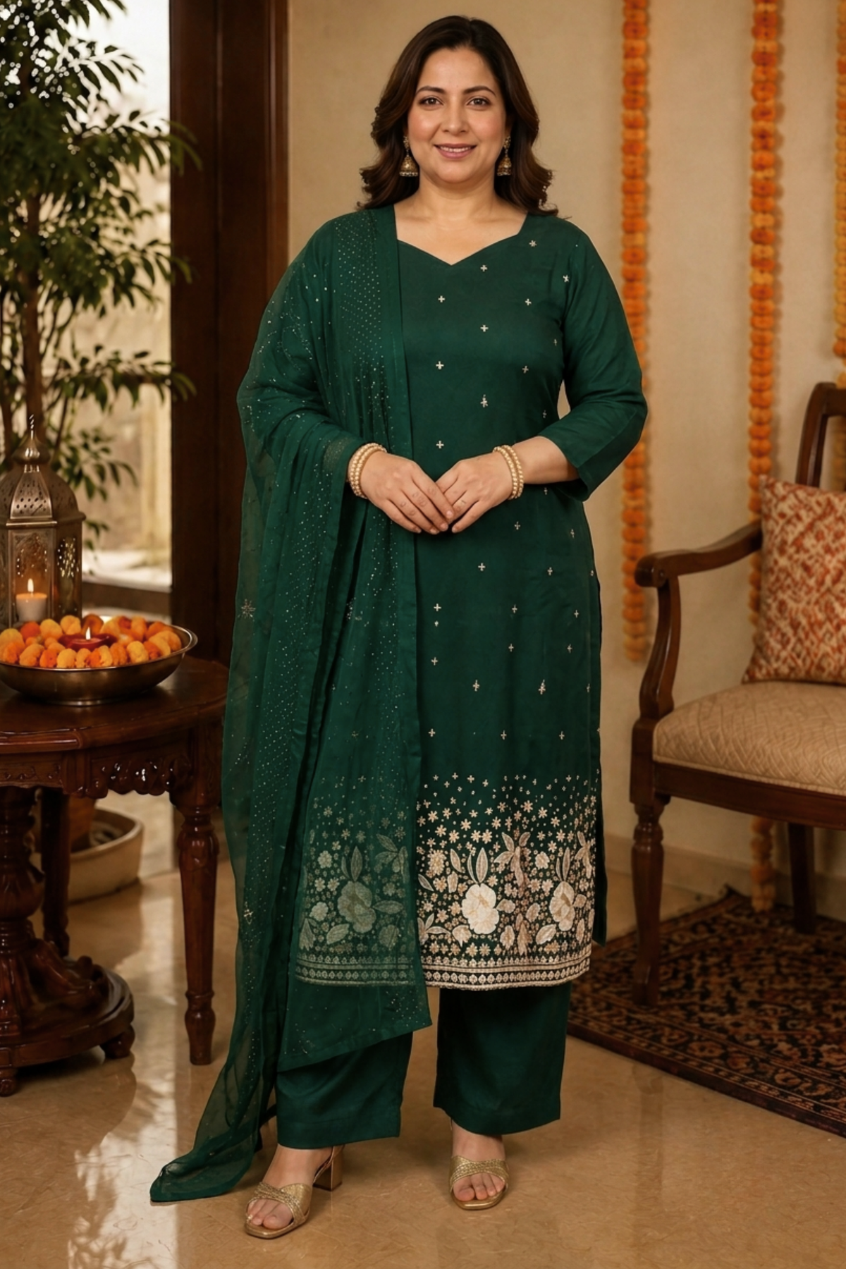 Green Panna Embroidered Fancy Suit