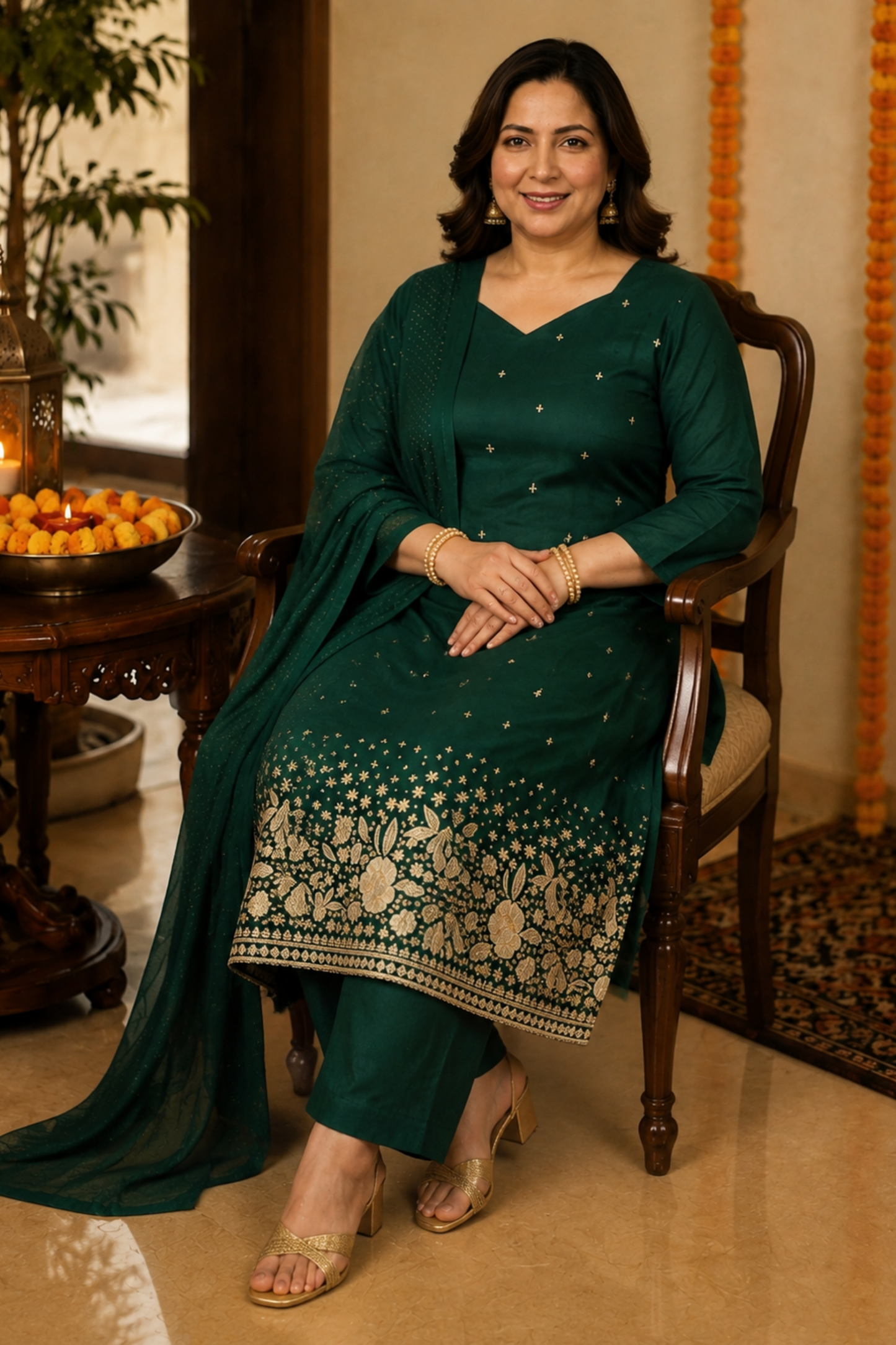 Green Panna Embroidered Fancy Suit