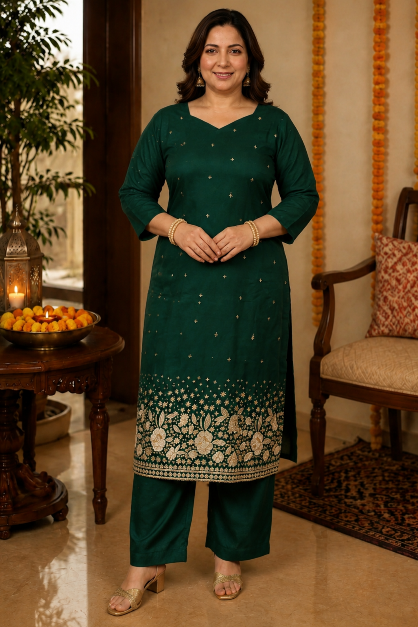 Green Panna Embroidered Fancy Suit