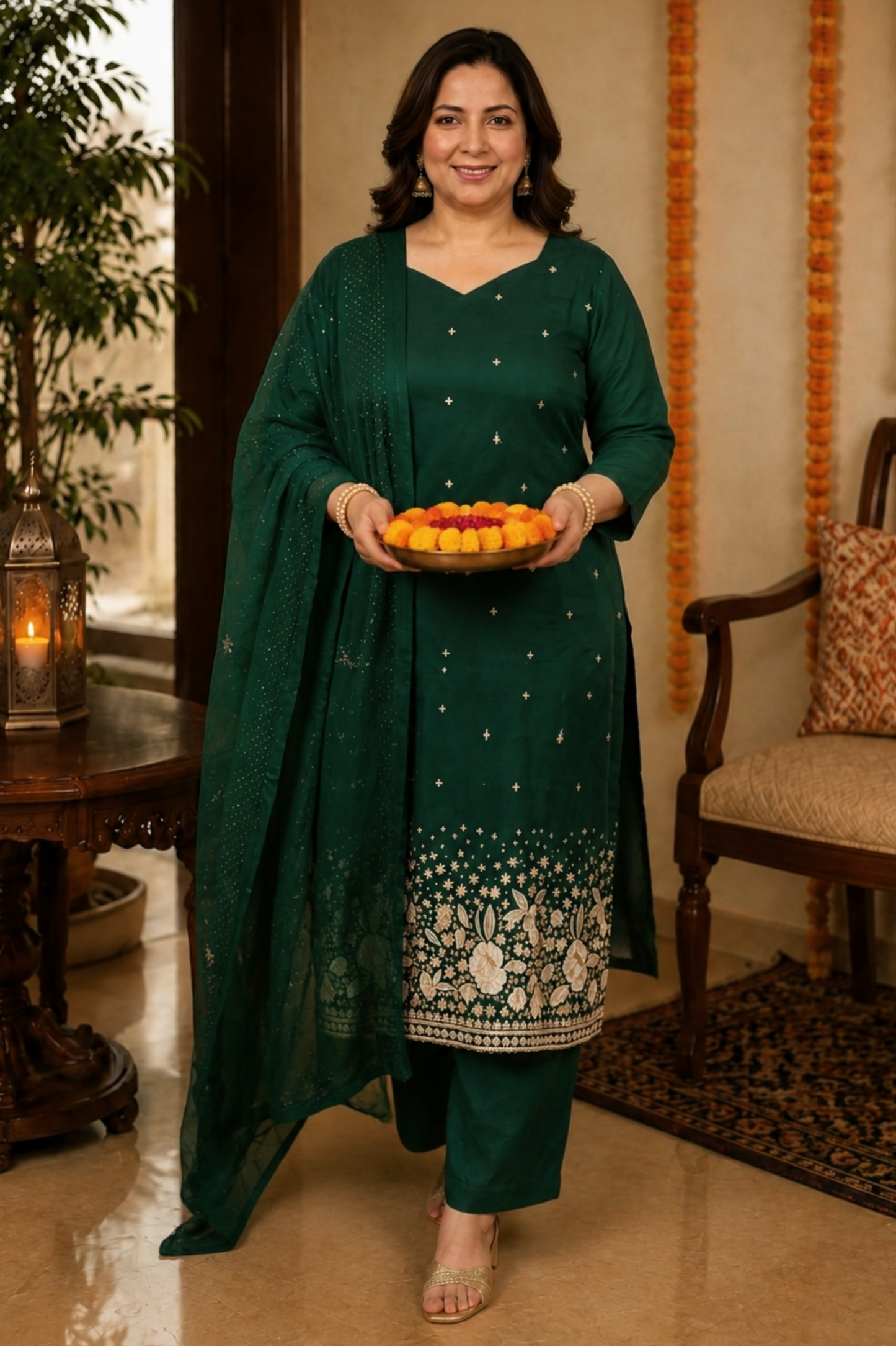 Green Panna Embroidered Fancy Suit