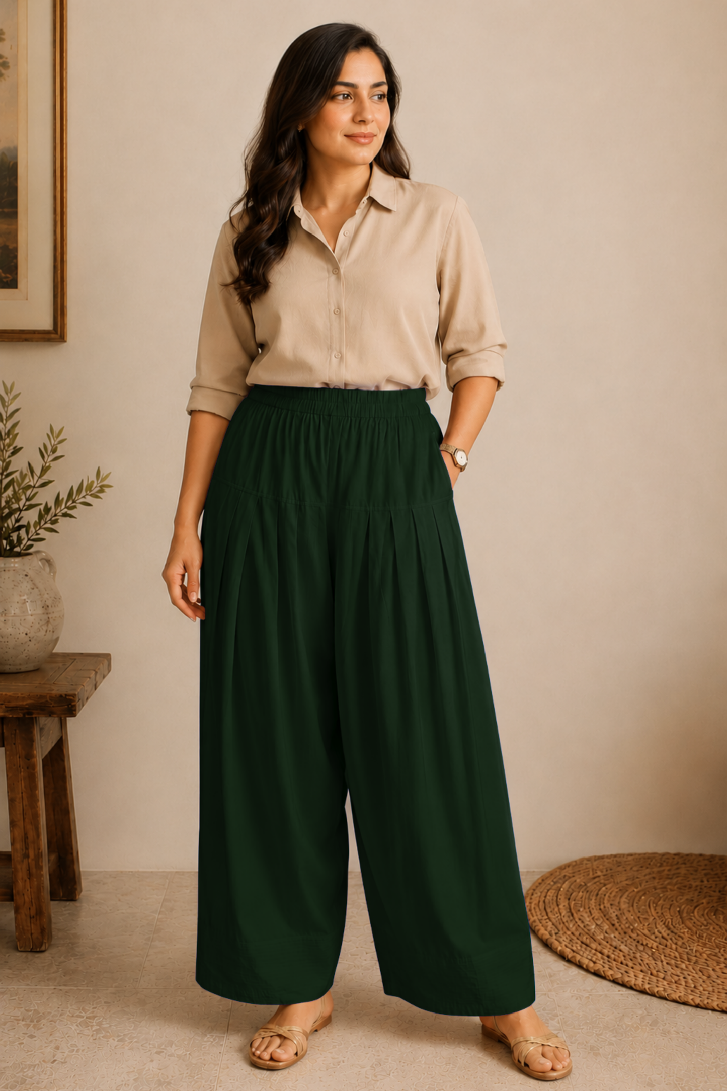 Bottle Green Rayon Farshi Salwar